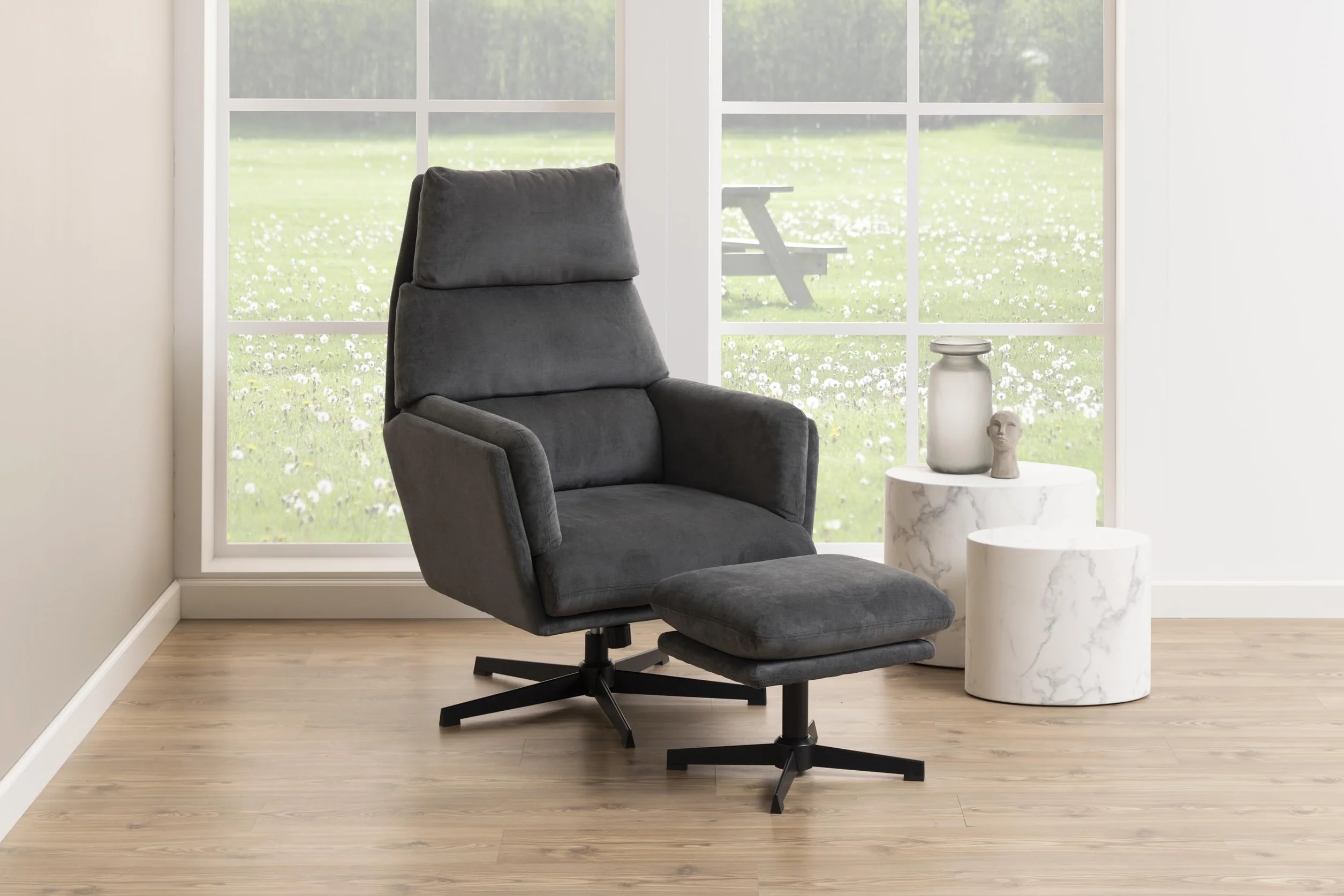 AC Design Furniture Rico stolik kawowy o wyglądzie białego marmuru, zestaw 2 sztuk, nie zajmują dużo miejsca, owalne stoliki pomocnicze do salonu, nowoczesne stoliki składane, szer.: 48 x wys. 40 x