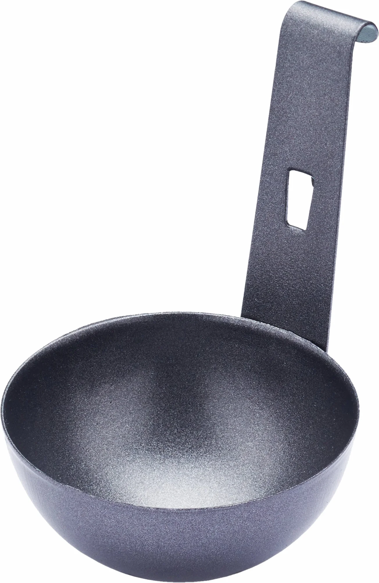 KitchenCraft Nieprzywierający kubek do gotowania jajek na pojedyncze jajko z haczykiem, metal, czarny, 7,5 x 16 cm