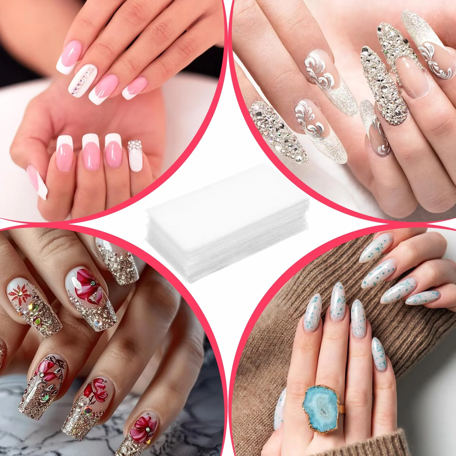 Piriuuo 200 sztuk jedwabnej folii do paznokci, folia z włókna szklanego, naprawa paznokci, do naprawy pęknięć i pęknięć, francuskie narzędzia do manicure