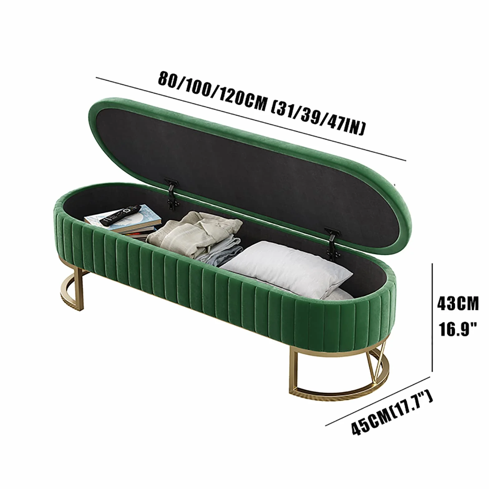 Aksamitna ławka do przechowywania z otomaną 80 cm biała