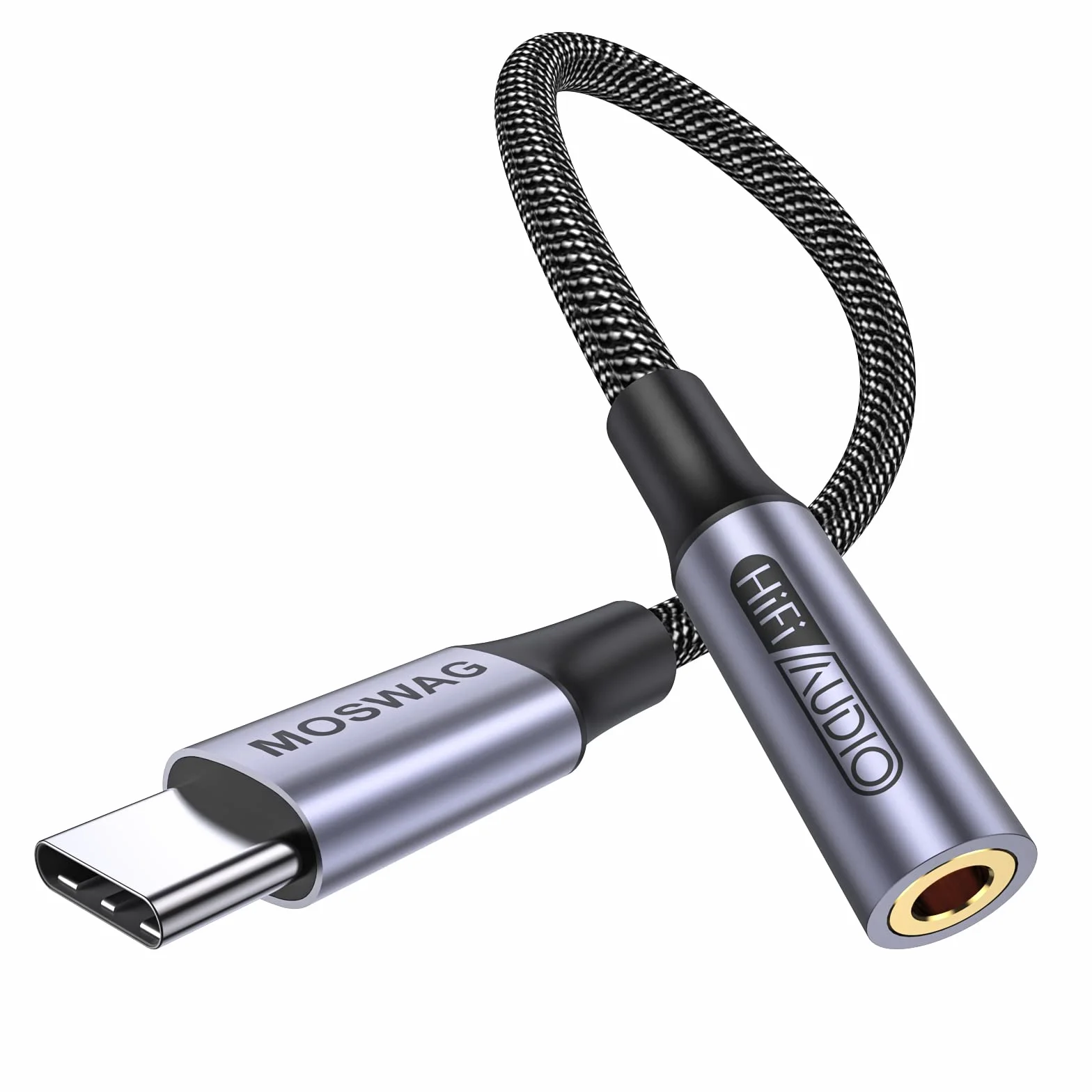 MOSWAG Adapter gniazda słuchawkowego USB typu C na 3,5 mm, adapter audio USB C do Aux Dongle kabel do iPhone'a 15 Plus/15 Pro Max, Samsung Galaxy S23, S22, Ultra, S20+, Note 20, 10, Pixel 7, 6, 5, 4 i