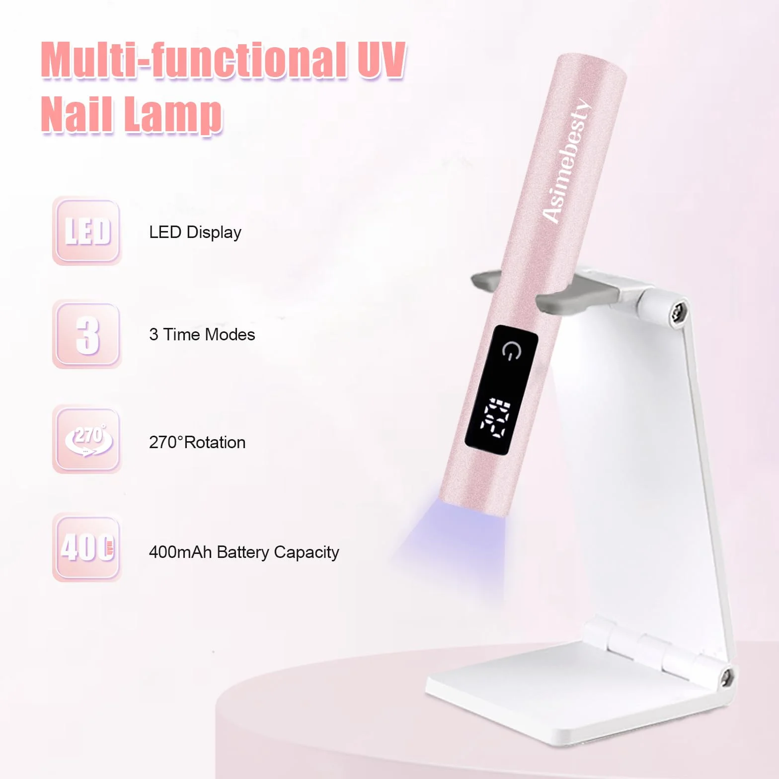 Lampy UV do Paznokci żelowych, Mini Lampa UV LED do Paznokci ze Stojakiem, Suszarka do Paznokci USB z 3 Trybami Timera Lampa do Paznokci UV Flash Cure do Szybkiego Suszenia, Róża