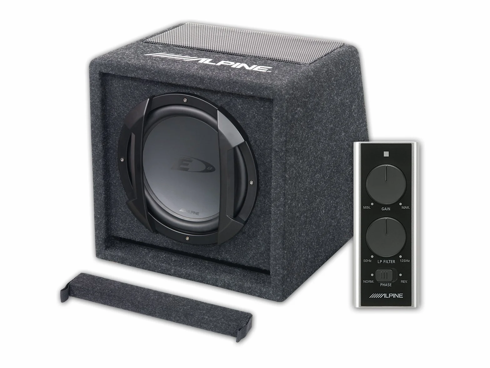Alpine Electronics SWE-815 300 W 20 cm aktywny subwoofer, z niestandardową obudową, pilot zdalnego sterowania, pojedyncza cewka głosowa 4 Ω