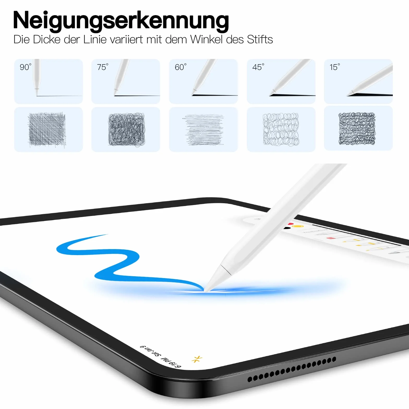 Hommie Pióro iPad do Apple iPad 2018-2023, długopis iPad z 3 diodami LED, 5 min szybkie ładowanie, mocowanie magnetyczne, odrzucenie dłoni do iPada 6, 7, 8, 9, 10/Mini 5,6/iPad Air 3,4, 5/Pro 3/4/5/6