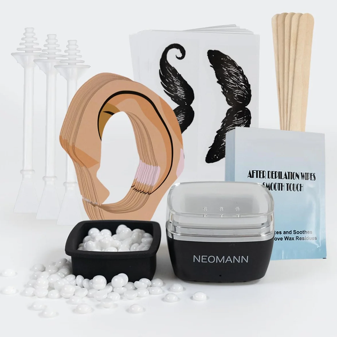 Waxer Mini zestaw do usuwania włosów z twarzy, brwi i nosa – Waxer Mini podgrzewacz wosku z 100 g pereł woskowych, aplikatorami, ochroną wosku i etui