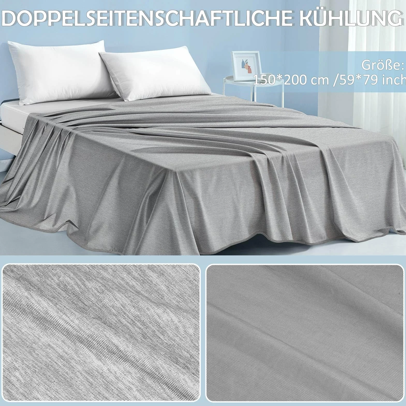 Koc chłodzący 150 x 200 cm Arc-Chill Q-Max > 0,43 dwustronny szary