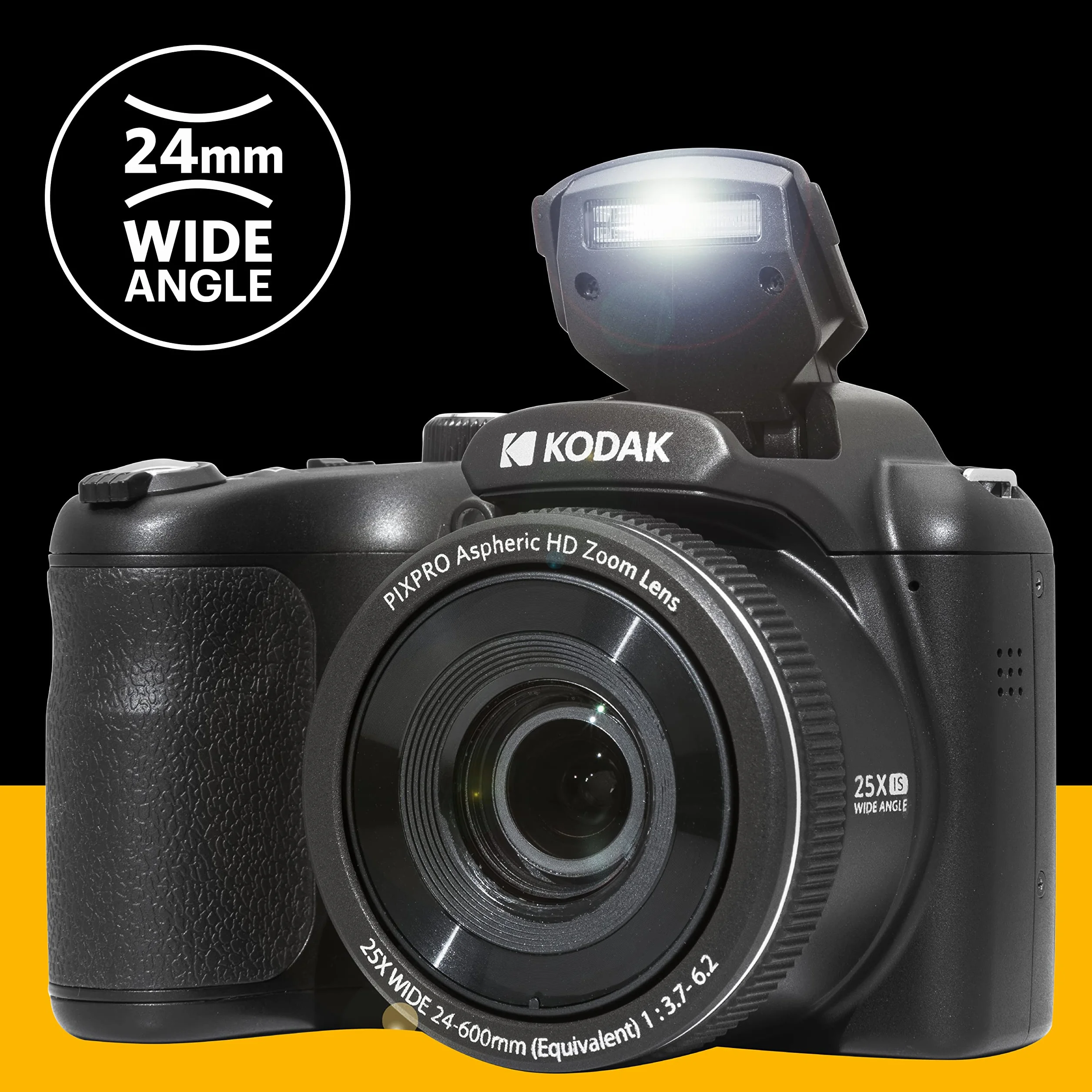 KODAK PIXPRO Astro Zoom AZ255-BK aparat cyfrowy 16 MP z 25-krotnym zoomem optycznym 24 mm, szeroki kąt 1080P Full HD i 3" LCD (czarny)