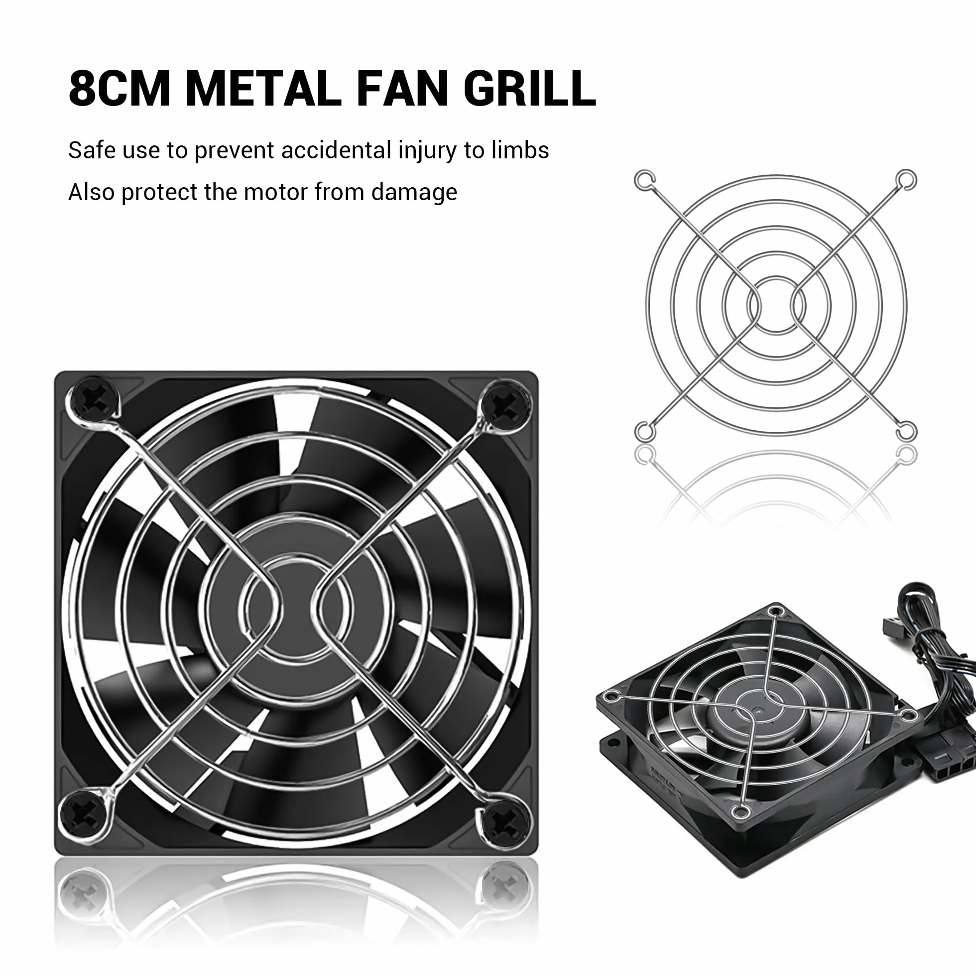 Fan Grill 80 mm - chromowane osłona wentylatora, kratka wentylatora, przepuszczająca powietrze, do drukarki 3D Akcesoria do wentylacji obudowy komputera (4 sztuki srebrne)