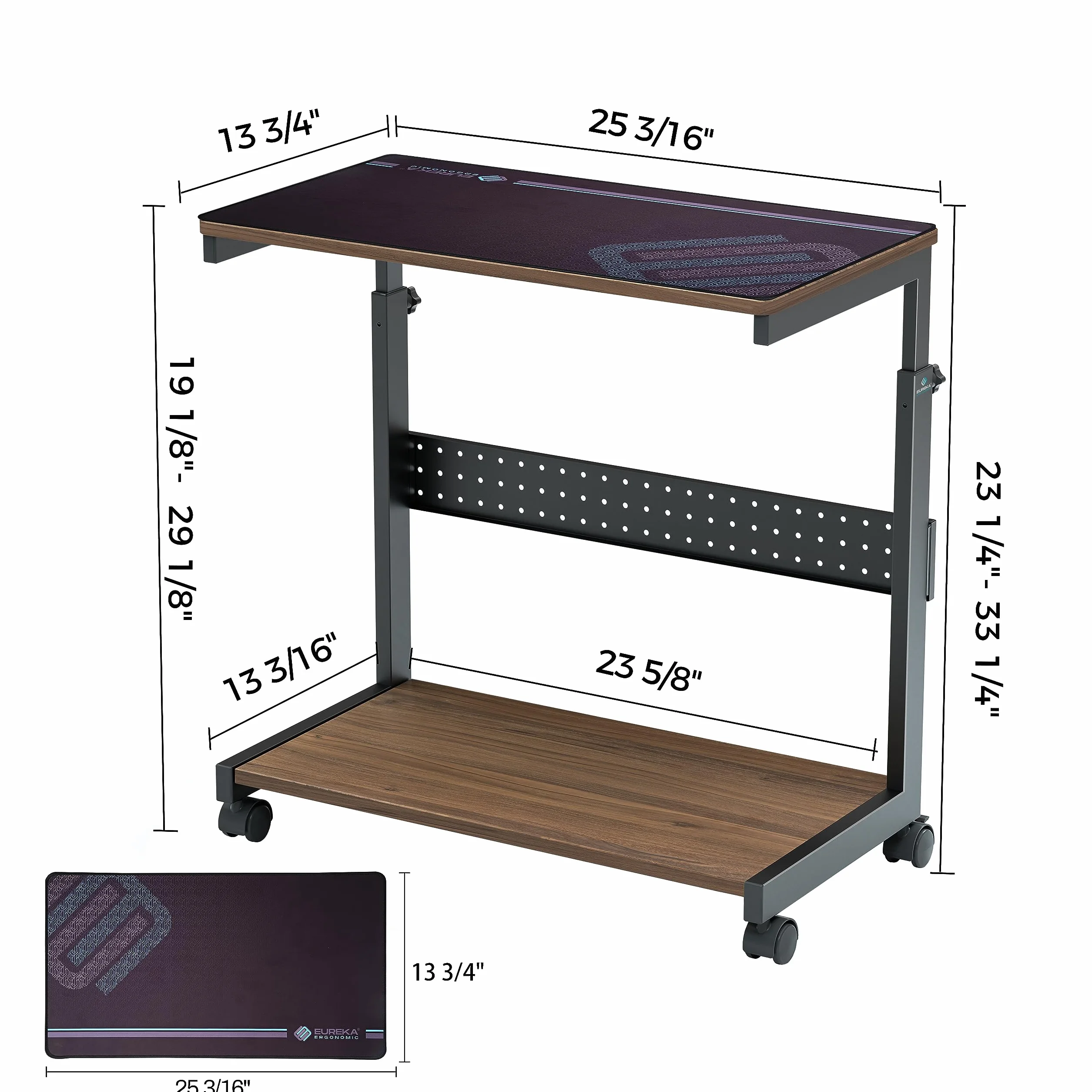 EUREKA ERGONOMIC Stojak na komputer z regulacją wysokości, obudowa ATX, uchwyt na procesor PC, stojak na procesor z kółkami i podkładką pod mysz, kolor orzecha włoskiego
