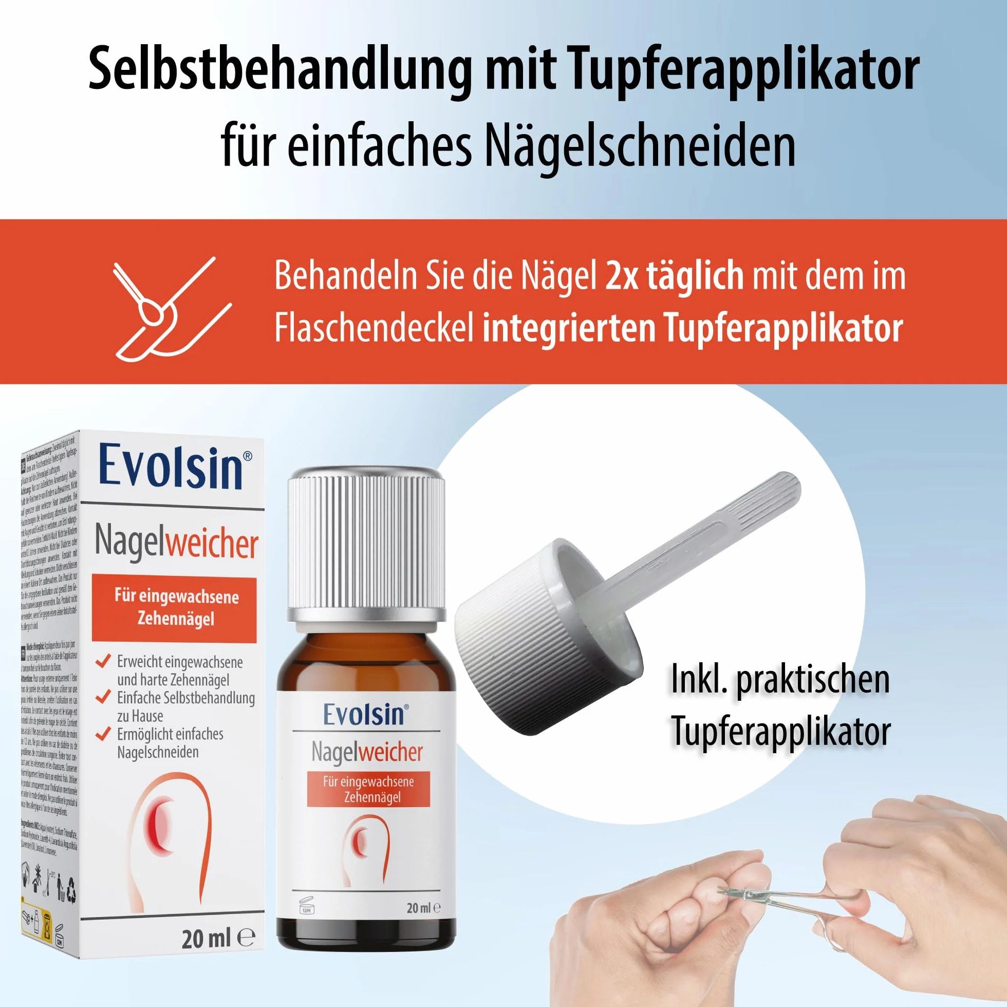 Evolsin Łagodnik do paznokci | delikatne i skuteczne rozwiązanie do wrastających paznokci u stóp | formuła alkaliczna do miękkich, elastycznych paznokci | łatwe zastosowanie z aplikatorem wacika