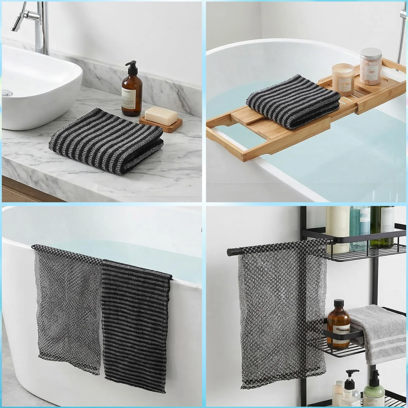 Japoński ręcznik złuszczający, ściereczka do mycia twarzy, 2 w 1, peeling do ciała z 2 stronami, dla kobiet, mężczyzn, peeling do ciała, do czyszczenia i spa, 2 szt., czarny