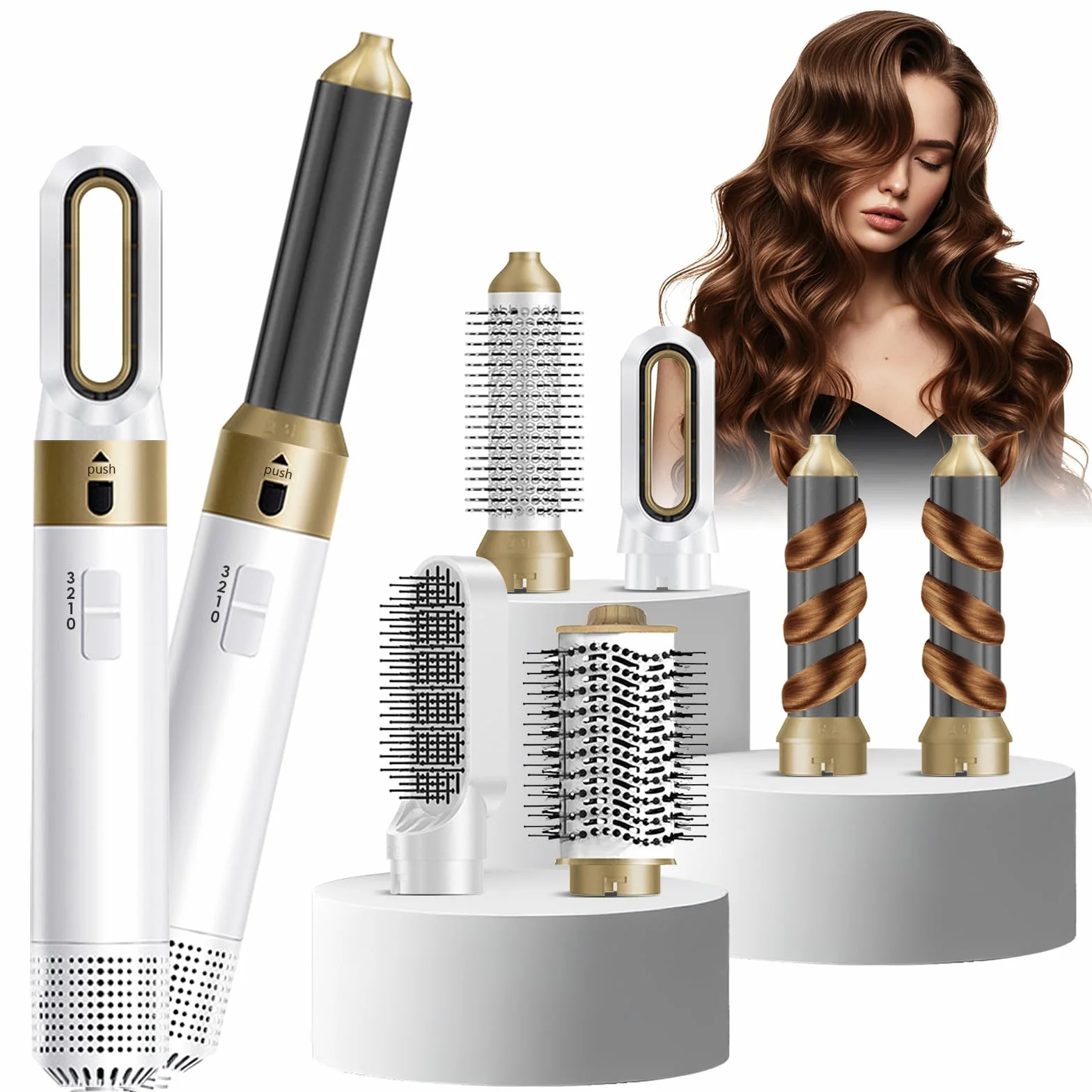 Hairstyler 6 w 1, suszarka jonowa, 1000 W, wielofunkcyjna lokówka do włosów, automatyczna lokówka, technologia ceramiczna, profesjonalna szczotka z ciepłym powietrzem, lokowanie i prostowanie (biała)