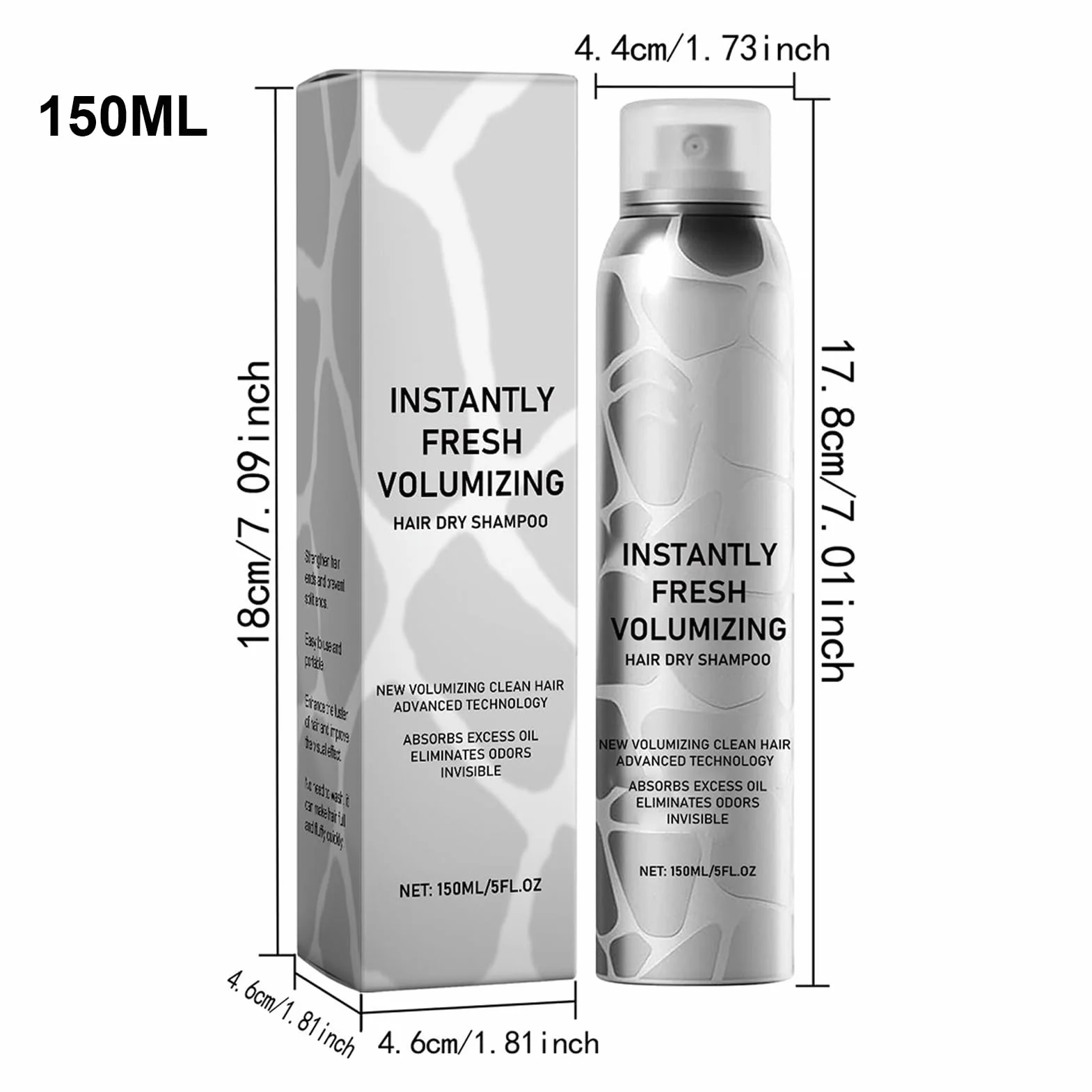 Volumizing Dry Shampoo w sprayu, odświeżający i nawilżający, suchy szampon, natychmiastowe zagęszczenie włosów, cieńszy szampon do włosów, do uzyskania odświeżającego, 150 ml