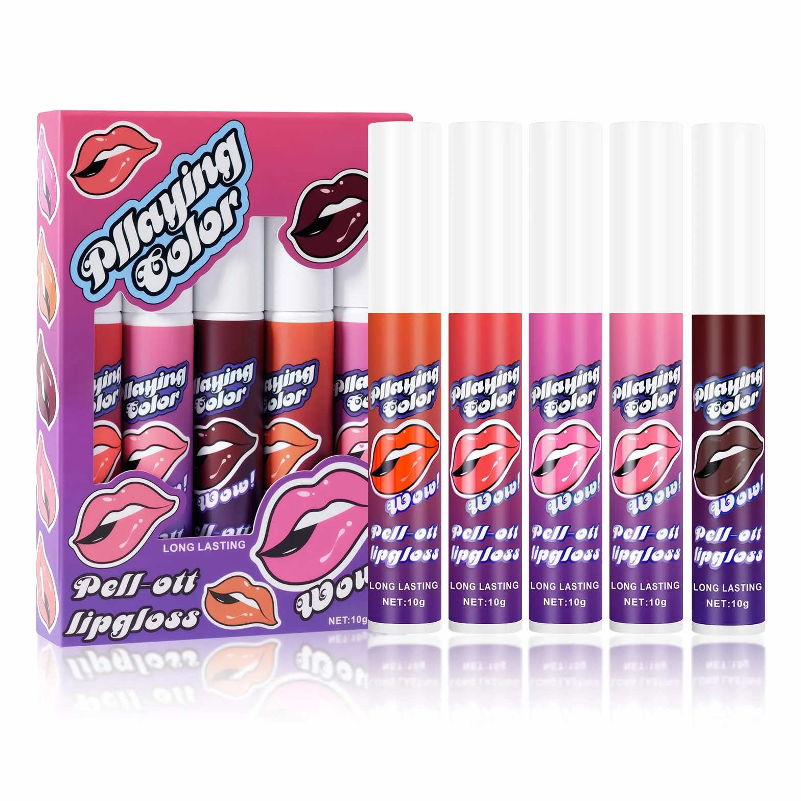 Peel Off Lip Stain Zestaw 5 Kolorów, Odciek do ust z matowym wykończeniem, długotrwały i wodoodporny, wysoce pigmentowany, błyszczyk do ust pozostanie na cały dzień