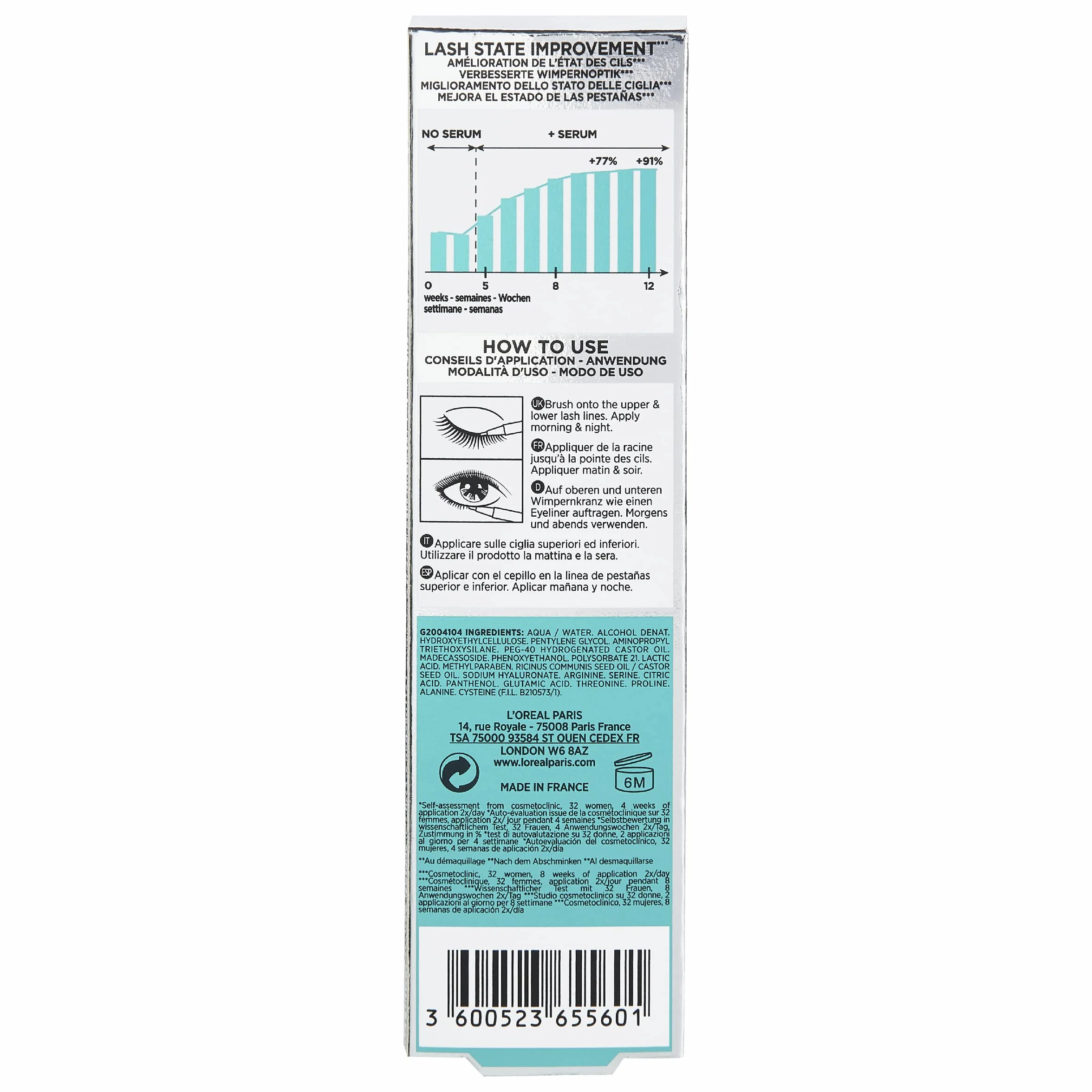 L'Oréal Paris Clinically Proven Lash Serum do rzęs do gęstych i pełnych rzęs, nr 00, przezroczyste, 1 x 1,9 ml