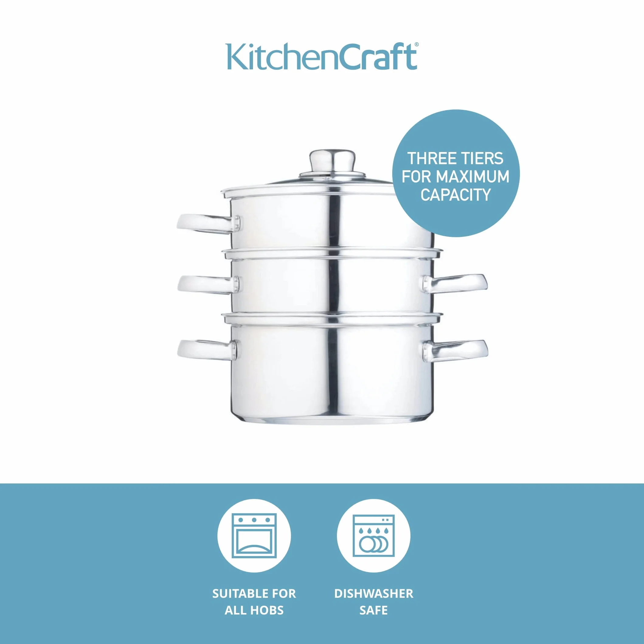 KitchenCraft Zestaw 3 garnków ze stali nierdzewnej 16 cm, 3-stopniowy, z zabezpieczeniem indukcyjnym