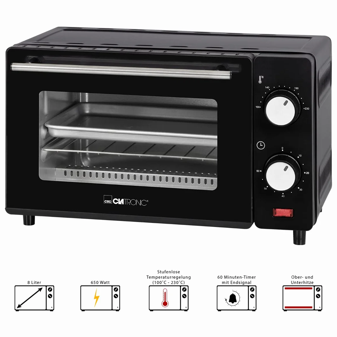 Clatronic MB 3746 mini piekarnik 8 l timer 60 minut czarny