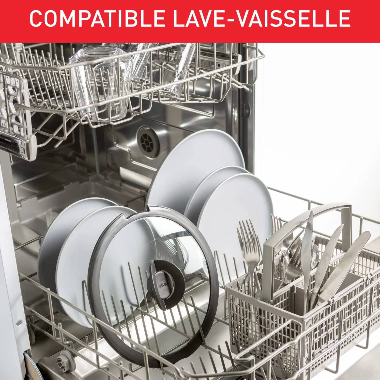 Tefal Ingenio Szklana pokrywka 16 cm składany uchwyt kompatybilne zmywarka przezroczysta czarna