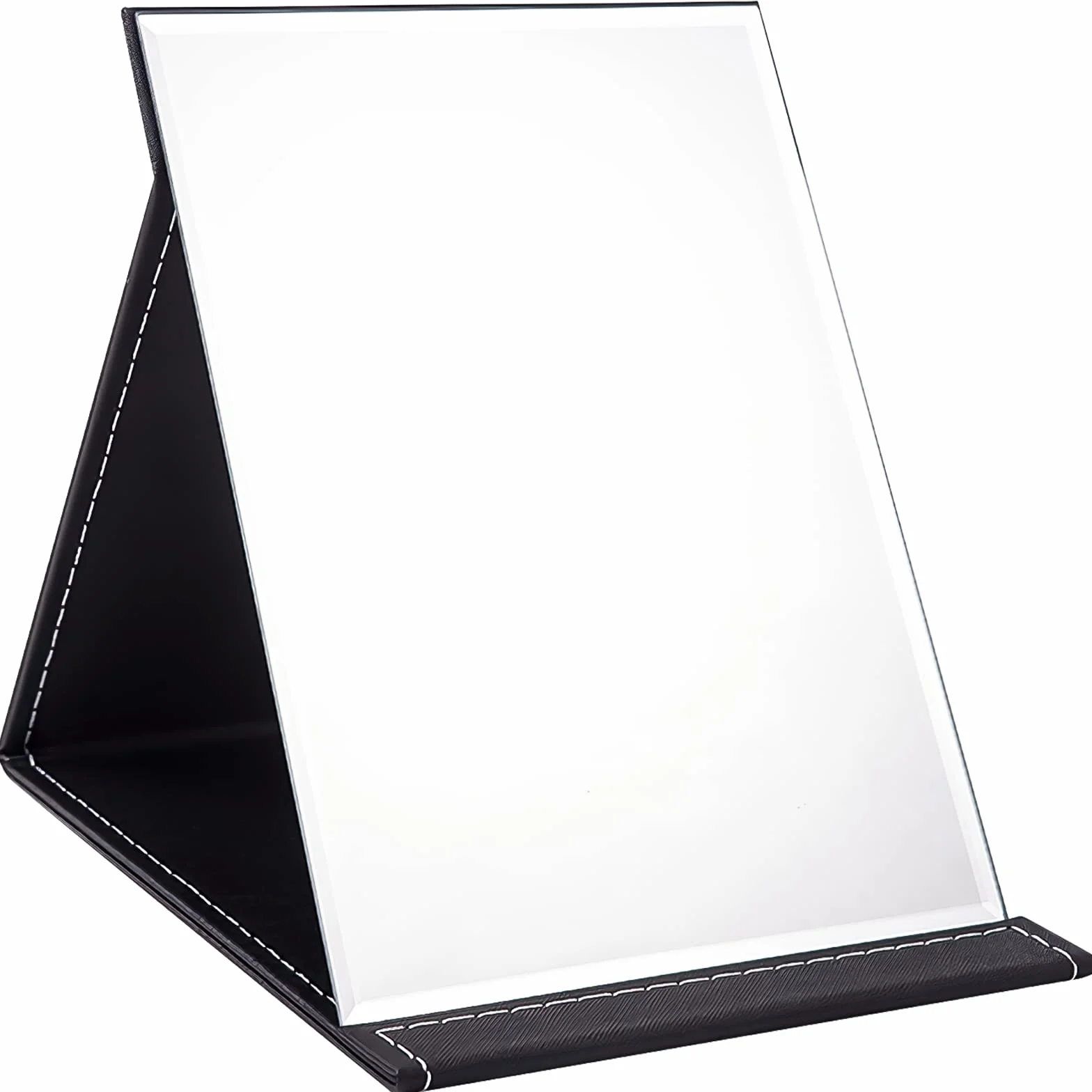 WISYOK Składane przenośne lustro stołowe - lustro podróżne ze skóry PU, HD na kemping, do łazienki, makijażu - 25 x 18 cm (czarne)