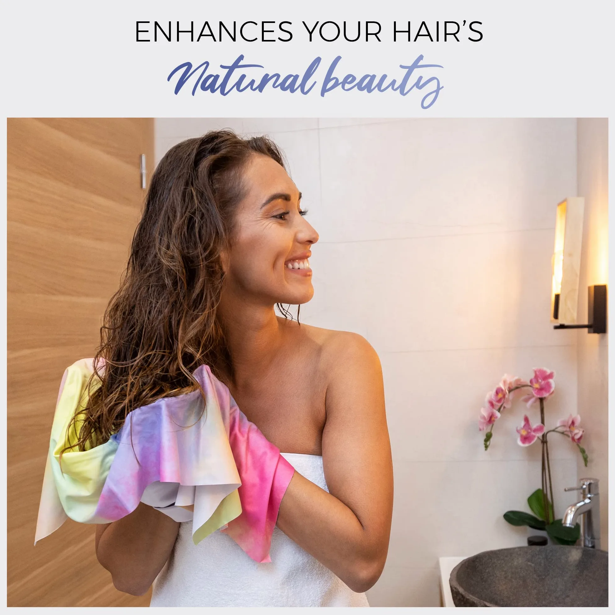 THE PERFECT HAIRCARE Zestaw ręczników z mikrofibry z kręconymi włosami – przeciw puszeniu się jedwabiste gładkie suszenie włosów chusta dla kobiet – super chłonny duży ręcznik do włosów + 2 ręczniki