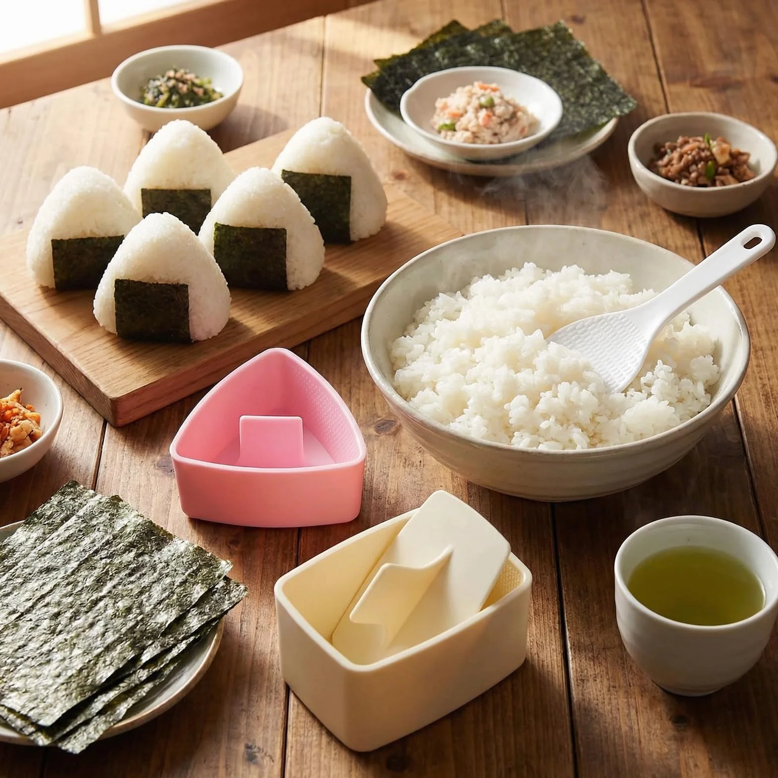 Zestaw foremek do sushi Onigiri, nieprzywierające, trójkątne i kwadratowe, do kulek ryżowych
