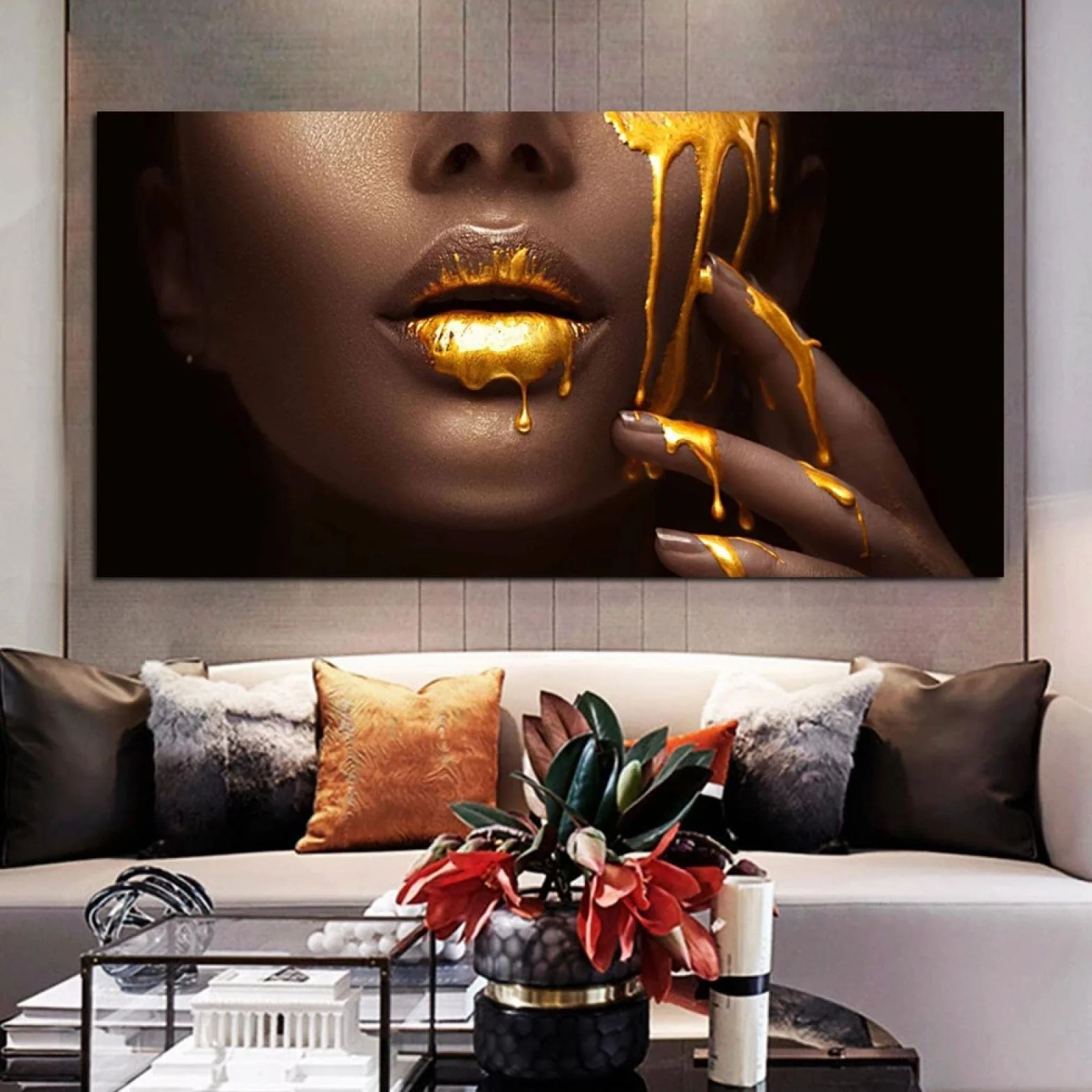 DUDLOO Złote usta łzy afrykańskie kobiety obrazy na płótnie sztuka ścienna dekoracja domu 80 x 160 cm