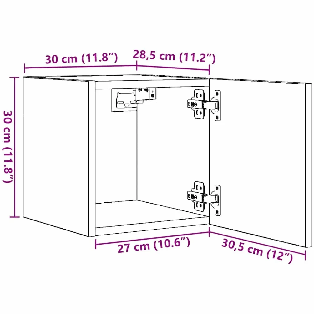 vidaXL Wiszące szafki TV, 4 szt., przydymiony dąb, 30,5x30x30 cm