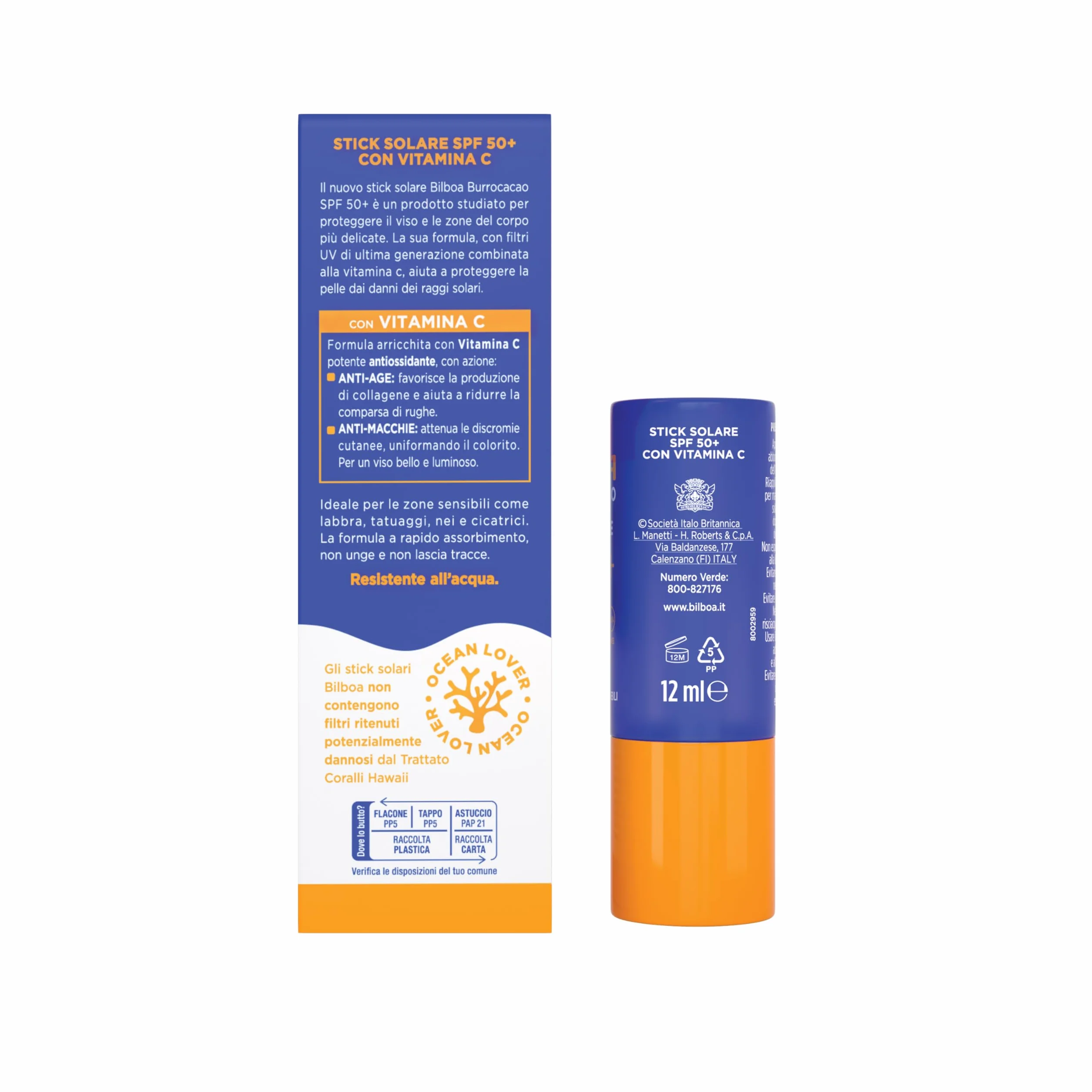Bilboa Solar Stick SPF 50+ z witaminą C, idealny do wrażliwych miejsc, takich jak usta, tatuaże, blizny, szybko wchłaniająca się formuła, nie pozostawia tłustych i nie pozostawia śladów, 12 ml