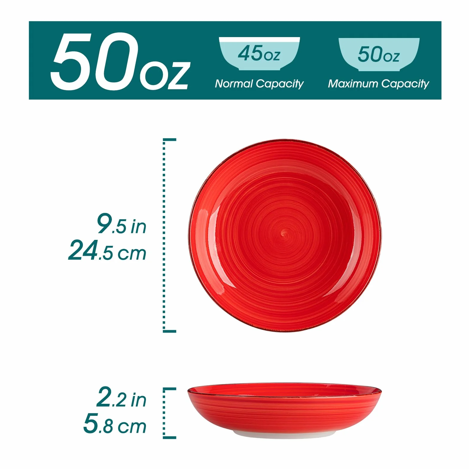 Vancasso Miseczki do Zupy z Kamionki Zestaw 6 Sztuk 1500 ml Głębokie Talerze do Spaghetti