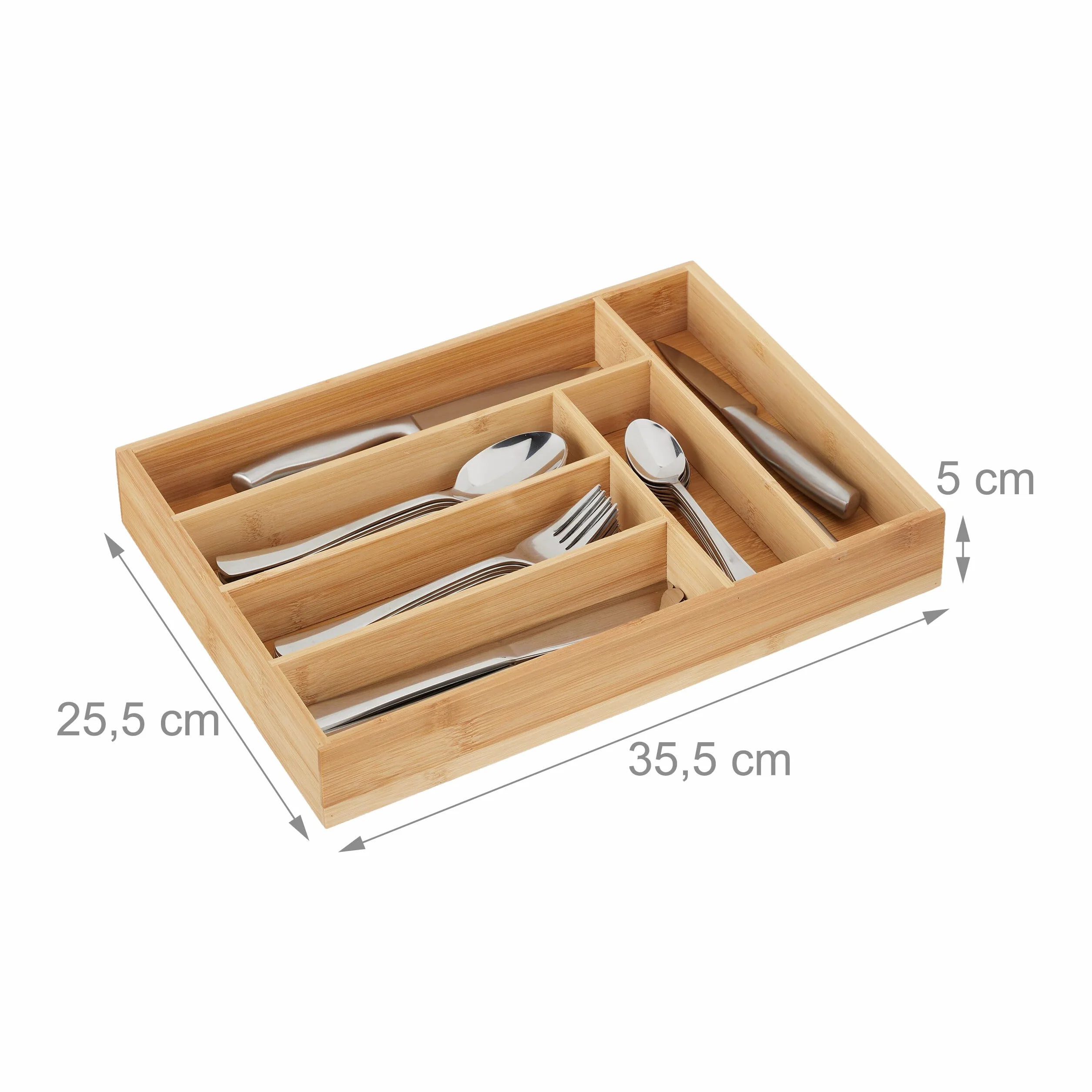 Relaxdays Taca na sztućce wkładka szufladowa bambus 6 przegród 5x25,5x35,5 cm naturalna