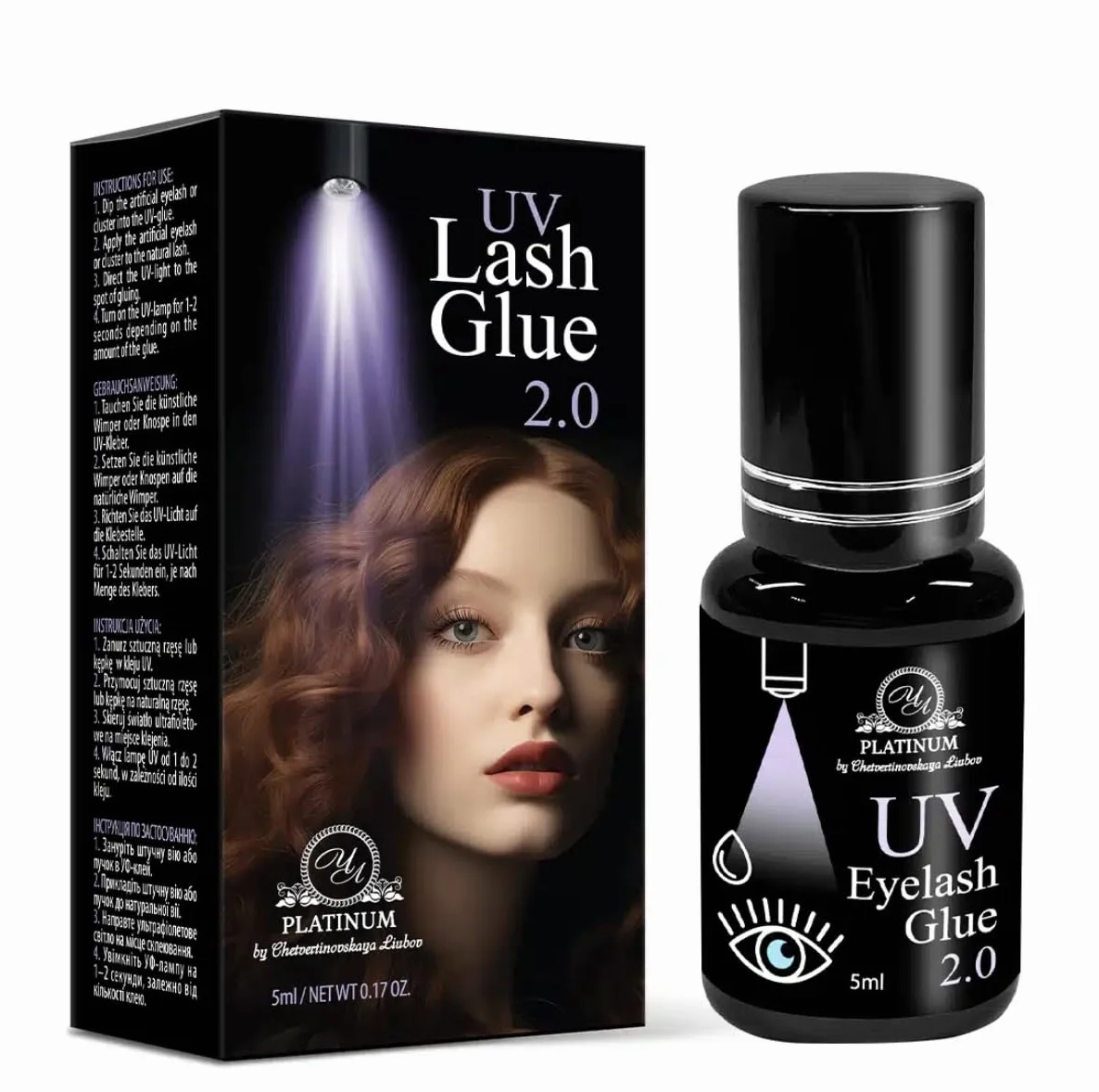 Klej do rzęs UV Clear – przezroczysty klej UV do przedłużania rzęs i UV Lash Glue do systemów UV LED – szybkoschnący, trwały i przyjazny alergikom – 5 ml