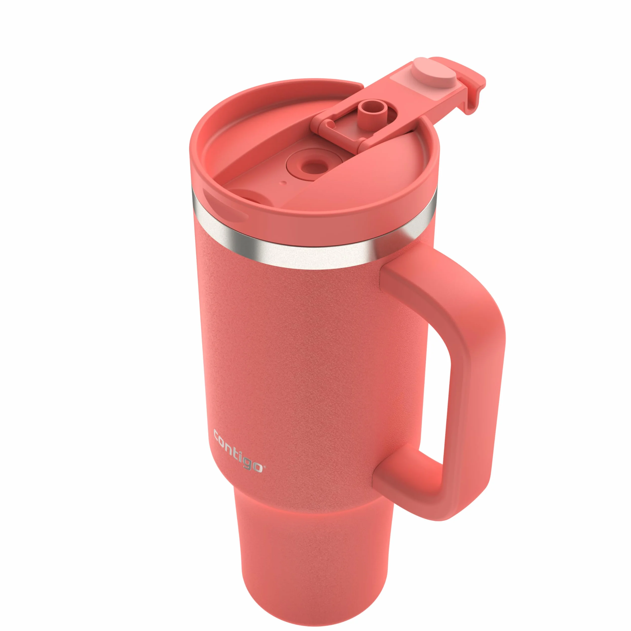 Contigo Tumbler 1200 ml z uchwytem, izolowana próżniowo butelka na wodę ze słomką i pokrywką, zimna przez 29 godzin, kubek podróżny, termos termiczny, nie zawiera BPA, koralowy