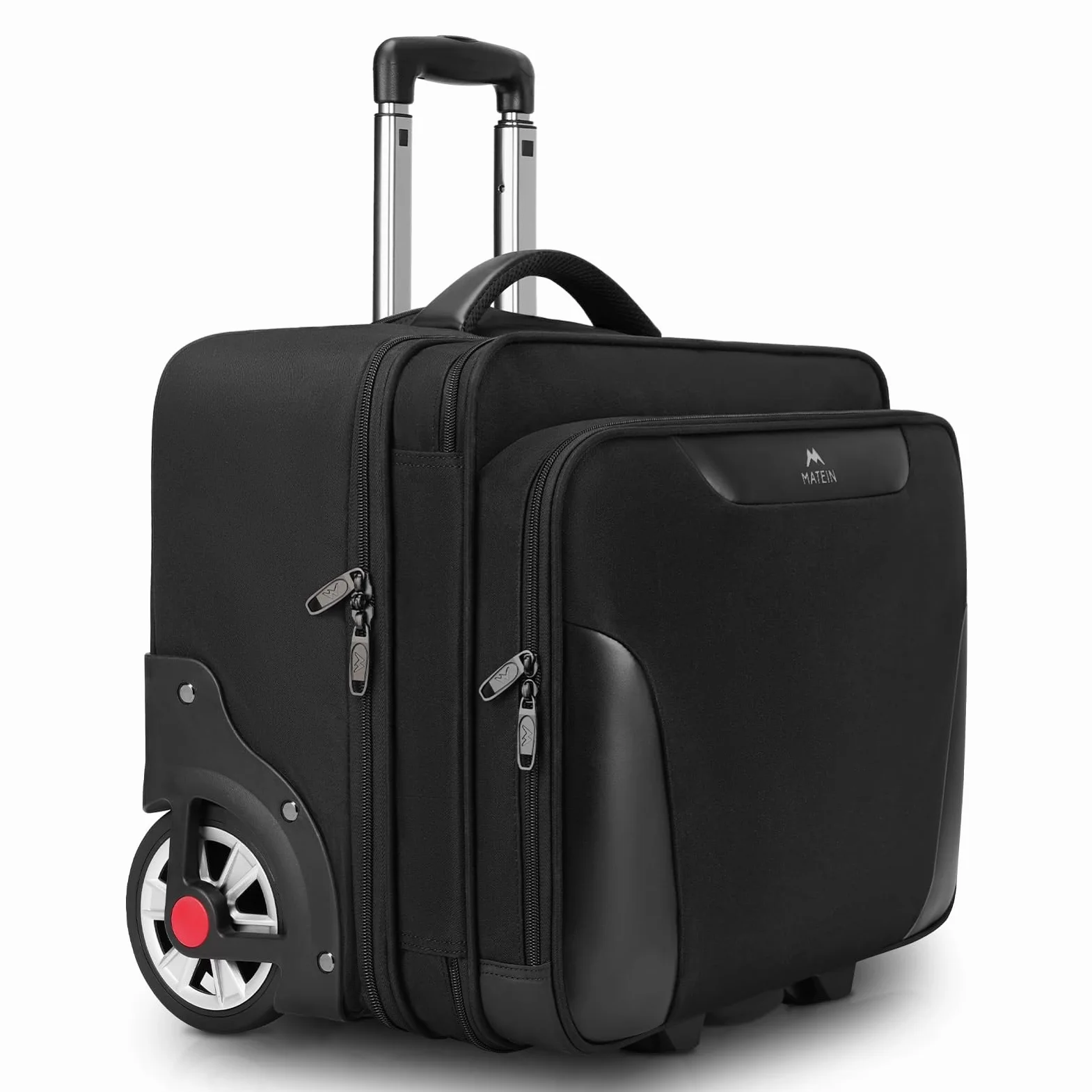 MATEIN Torba na laptopa na kółkach, męska duża teczka z dużymi kółkami, pasuje do notebooka o przekątnej 17,3 cala, do pracy służbowej, w podróży, wodoodporna walizka na komputer, do szkoły,