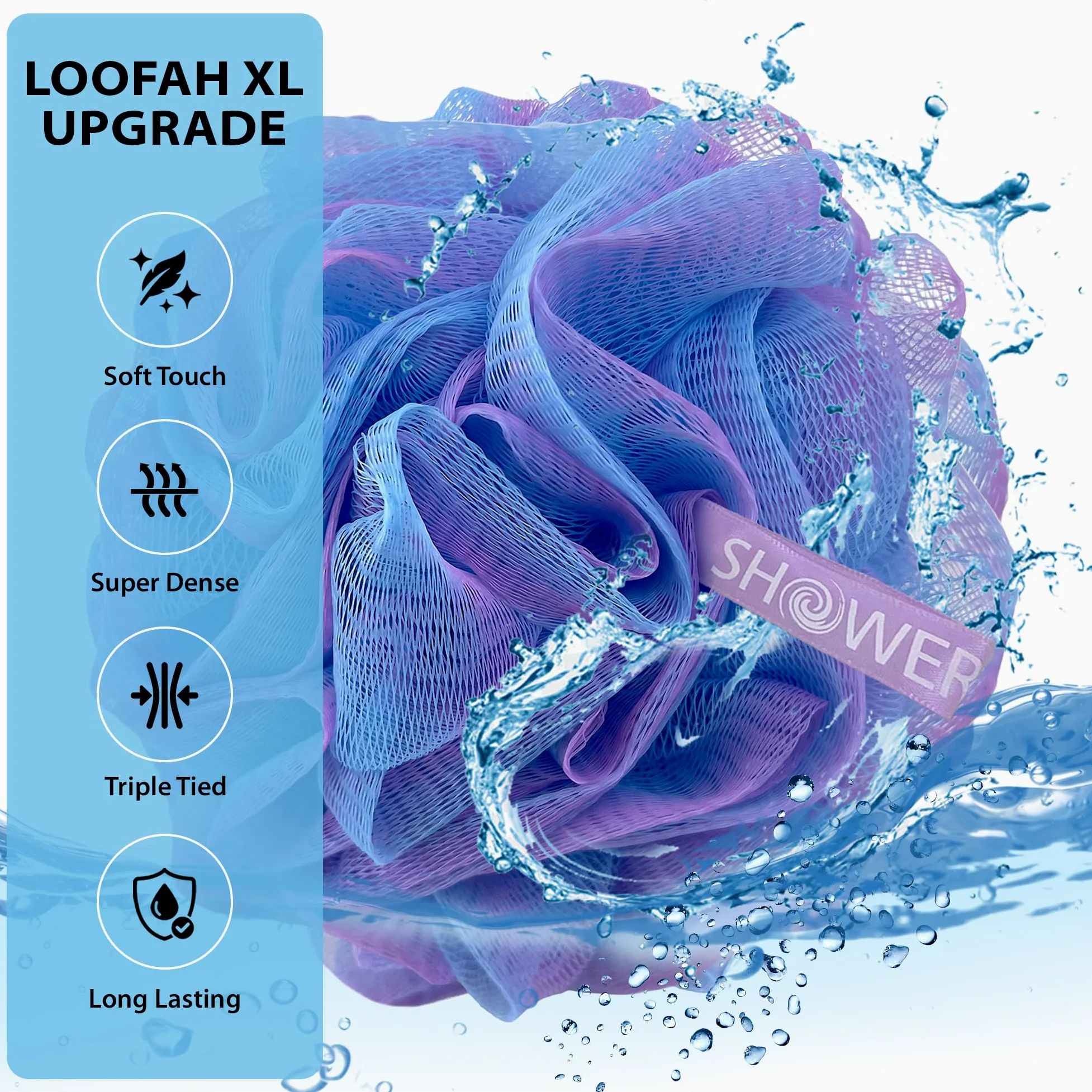 Loofah Gąbka do kąpieli - głęboki zestaw-XL-75 g od bukietu prysznicowego - bardzo duże 4 opakowania, miękka siatka z siatki Luffa Loofa Loufa Puff - złuszczający peeling do ciała dla kobiet i mężczyzn: kojący złuszczacz do twarzy i ciała