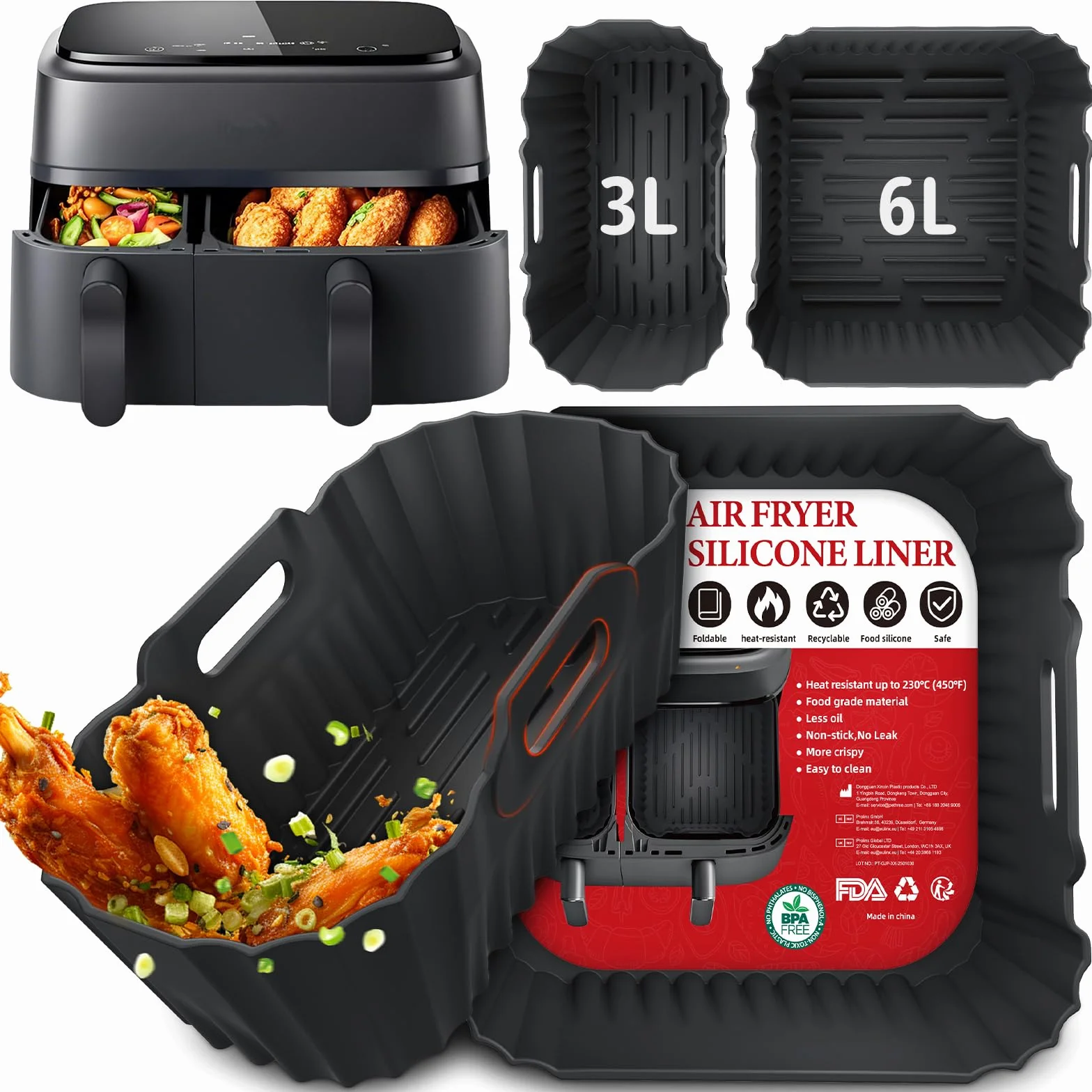 Silikonowa akcesoria frytkownicy do Philips - 2 szt. wkłady do Airfryer Dual Basket 3000 (NA350/00) i Steam Airfryer 5000 (NA550/00) | Kompatybilne wkłady silikonowe 9L