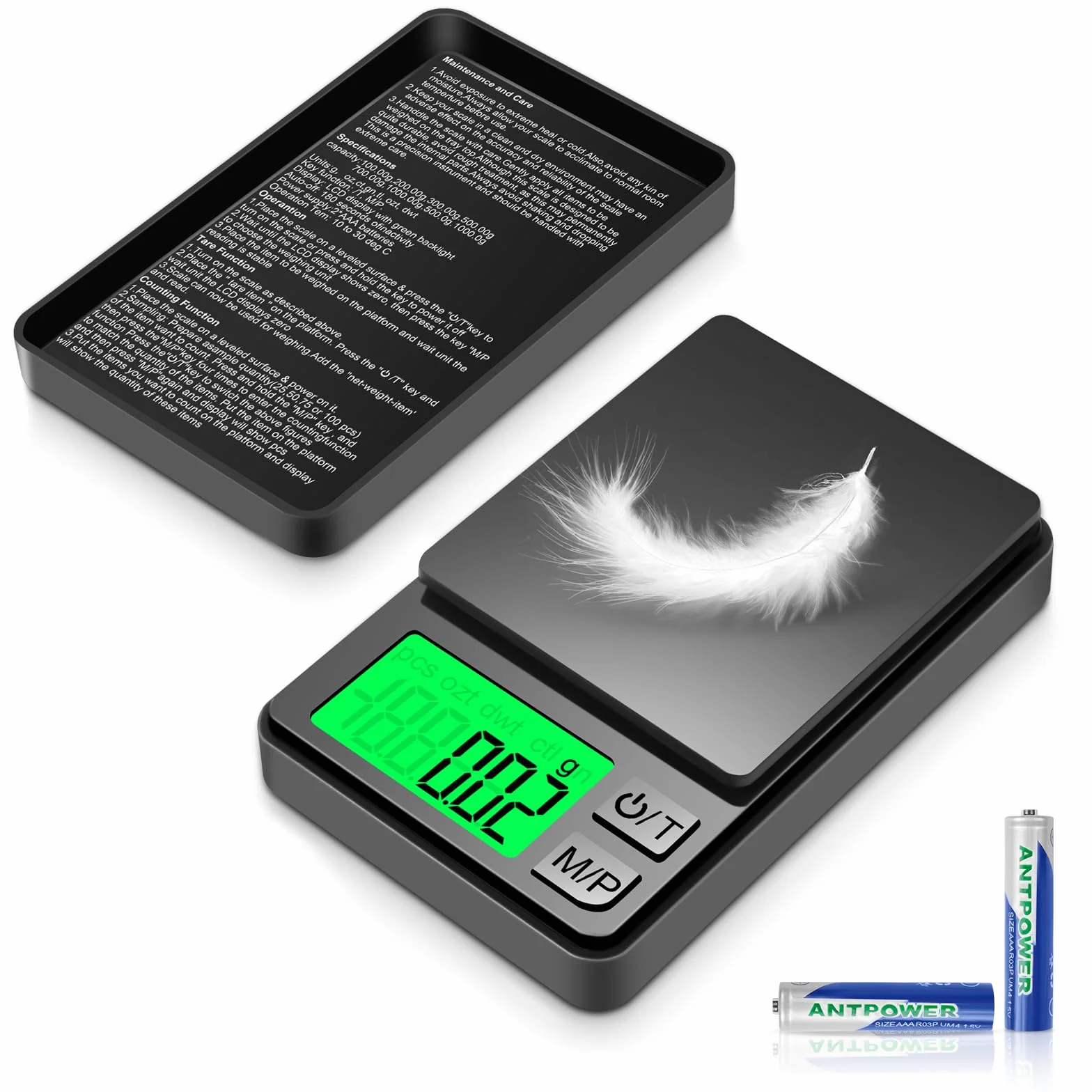 HOTUT Cyfrowa waga kieszonkowa 500g/0,01g precyzyjna LCD