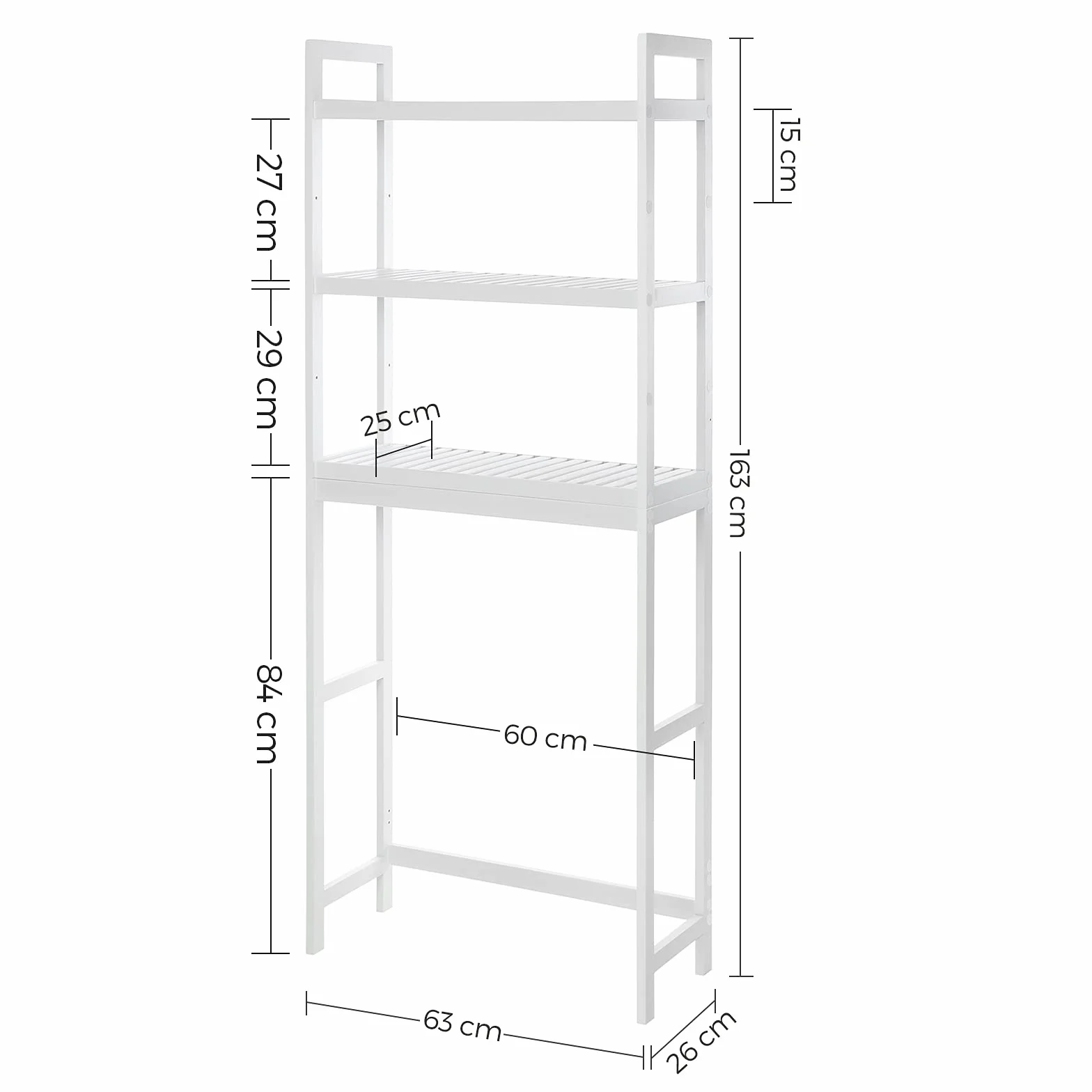 SONGMICS Szafka WC, półka pod toaletę, 3-poziomowy bambusowy stojak do przechowywania, organizer łazienkowy, z regulowanymi półkami, nośność 15 kg/poziom, łatwy montaż, biały BTS01WT