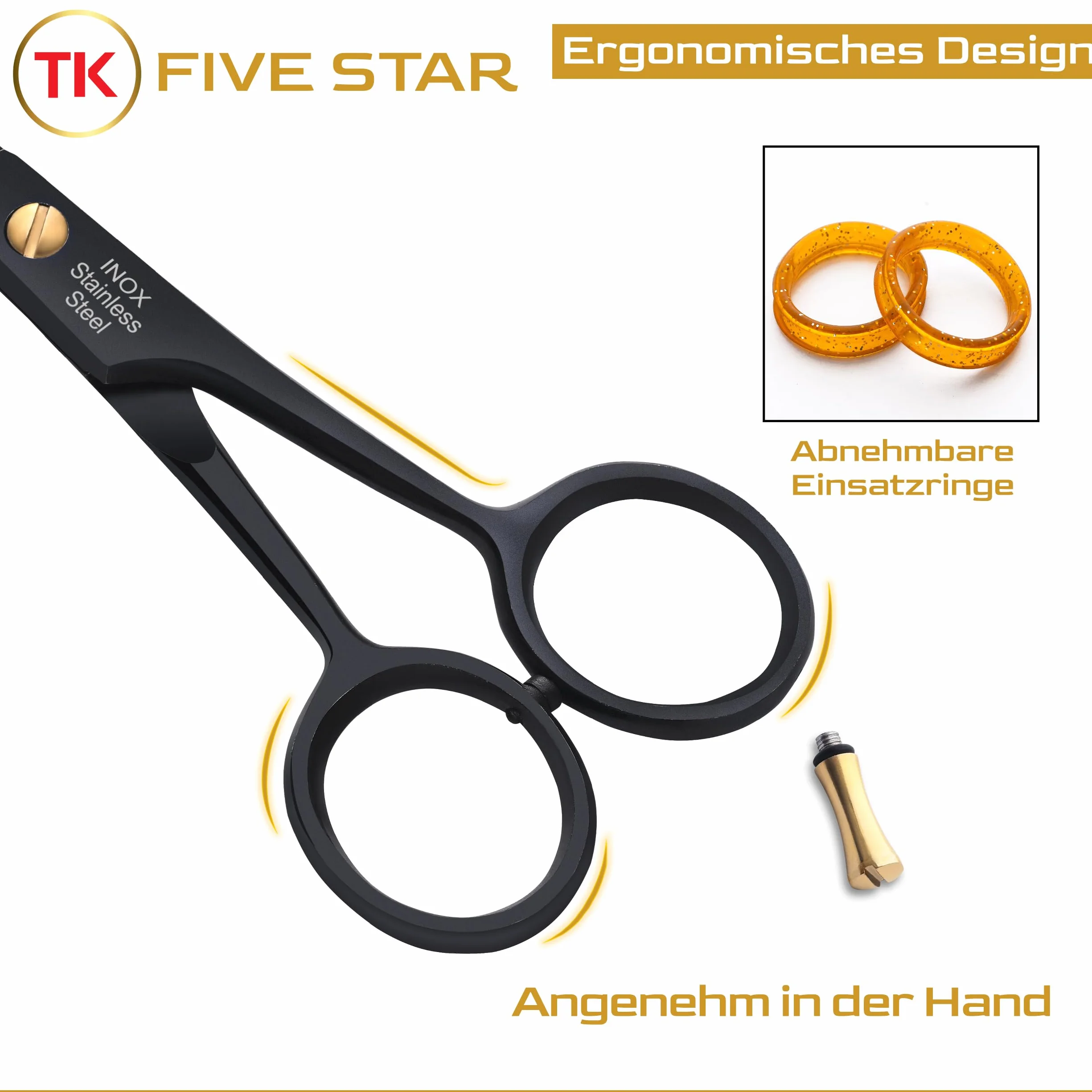 TK FIVE STAR Midnight Premium 6,5" bardzo ostre nożyczki fryzjerskie, nożyczki do strzyżenia włosów dla kobiet, mężczyzn, fryzjerów i dzieci, do delikatnych i mocnych włosów, mikroząbkowane