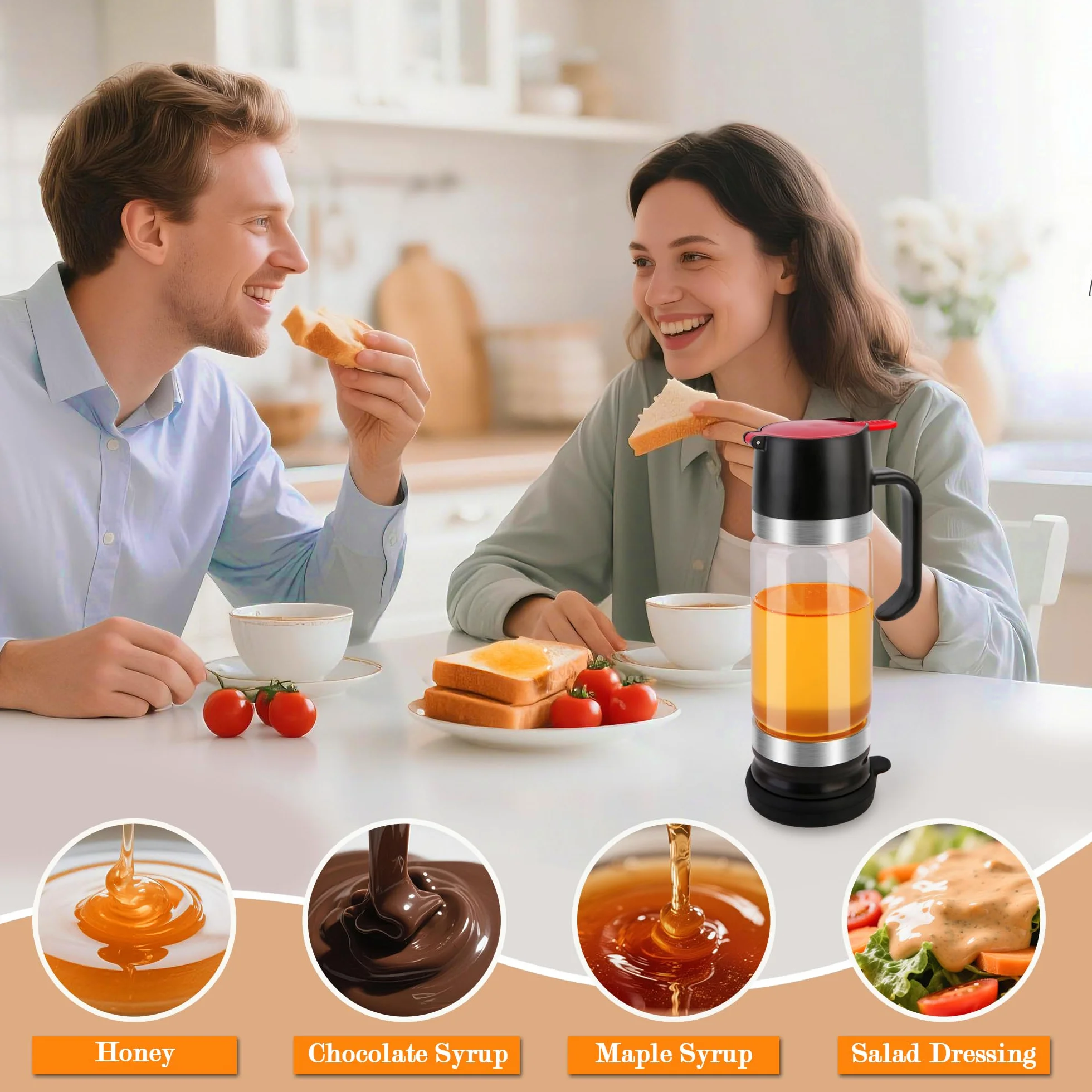 Szklany dozownik miodu 350 ml bez kapania silikonową podstawą czarny
