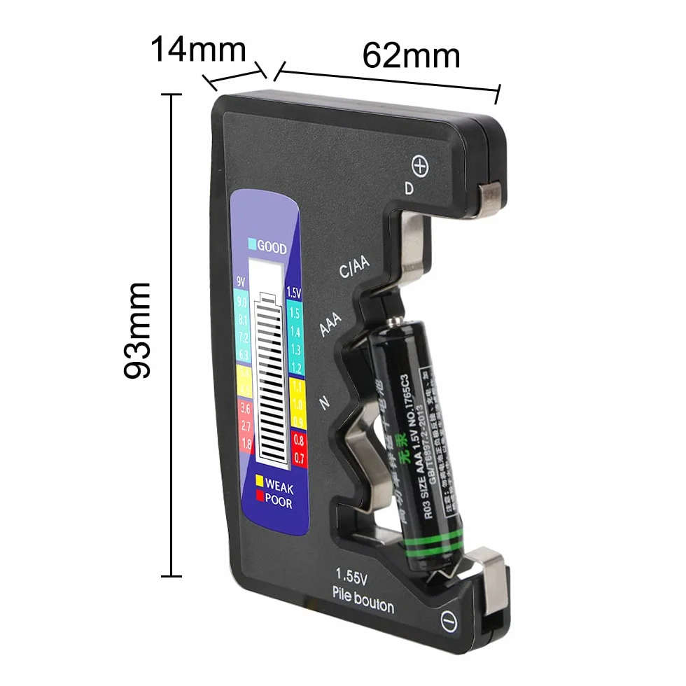 DollaTek 1,5 V 9 V bateria cyfrowa AA AAA LR44 tester uniwersalny tester pojemno?ci baterii litowej zasilacz sprawdzacz narz?dzia pomiarowe - czarny
