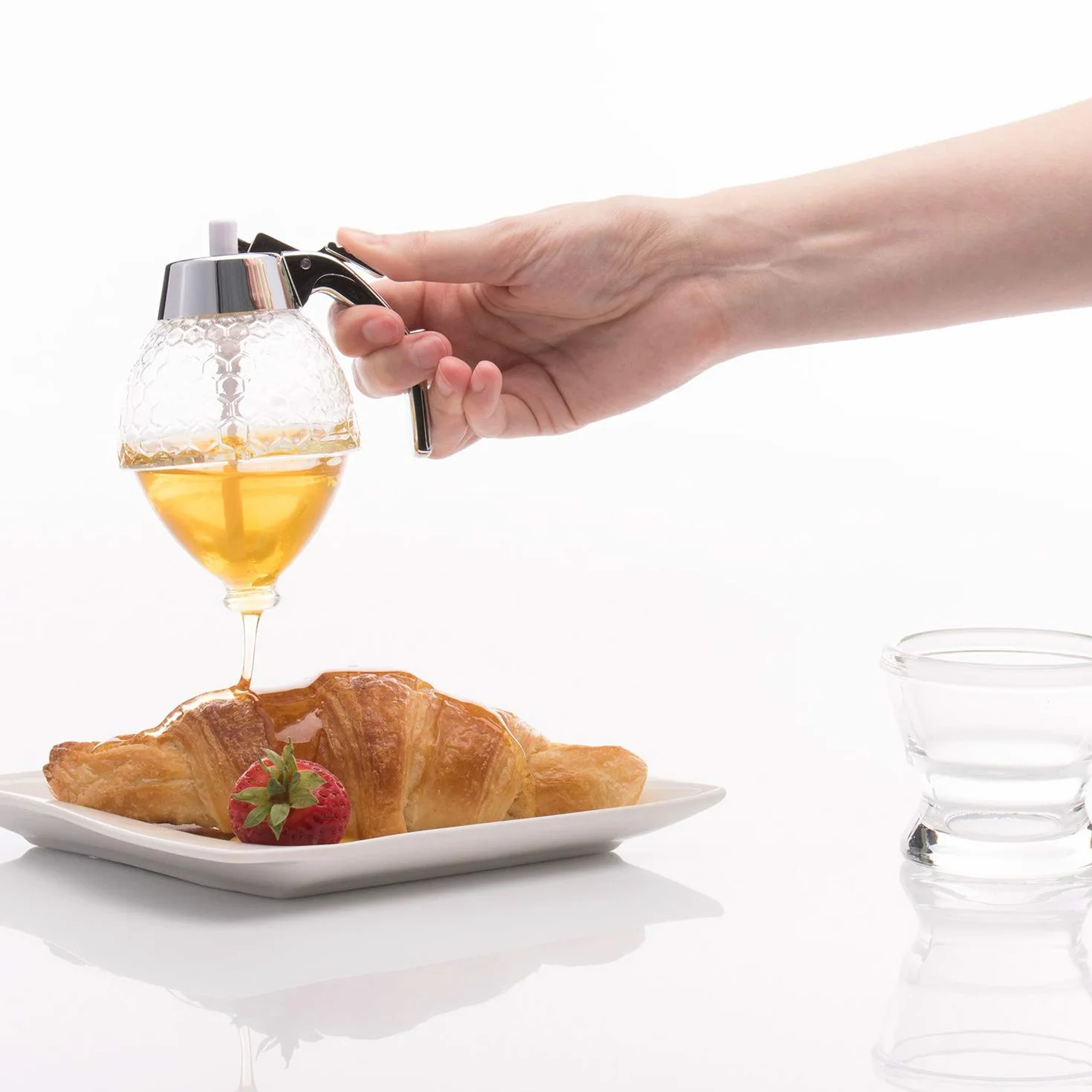 Westmark Dozownik do miodu 200 ml, Szkło/Tworzywo sztuczne, Wzór plastra miodu, Przezroczysty/Srebrny