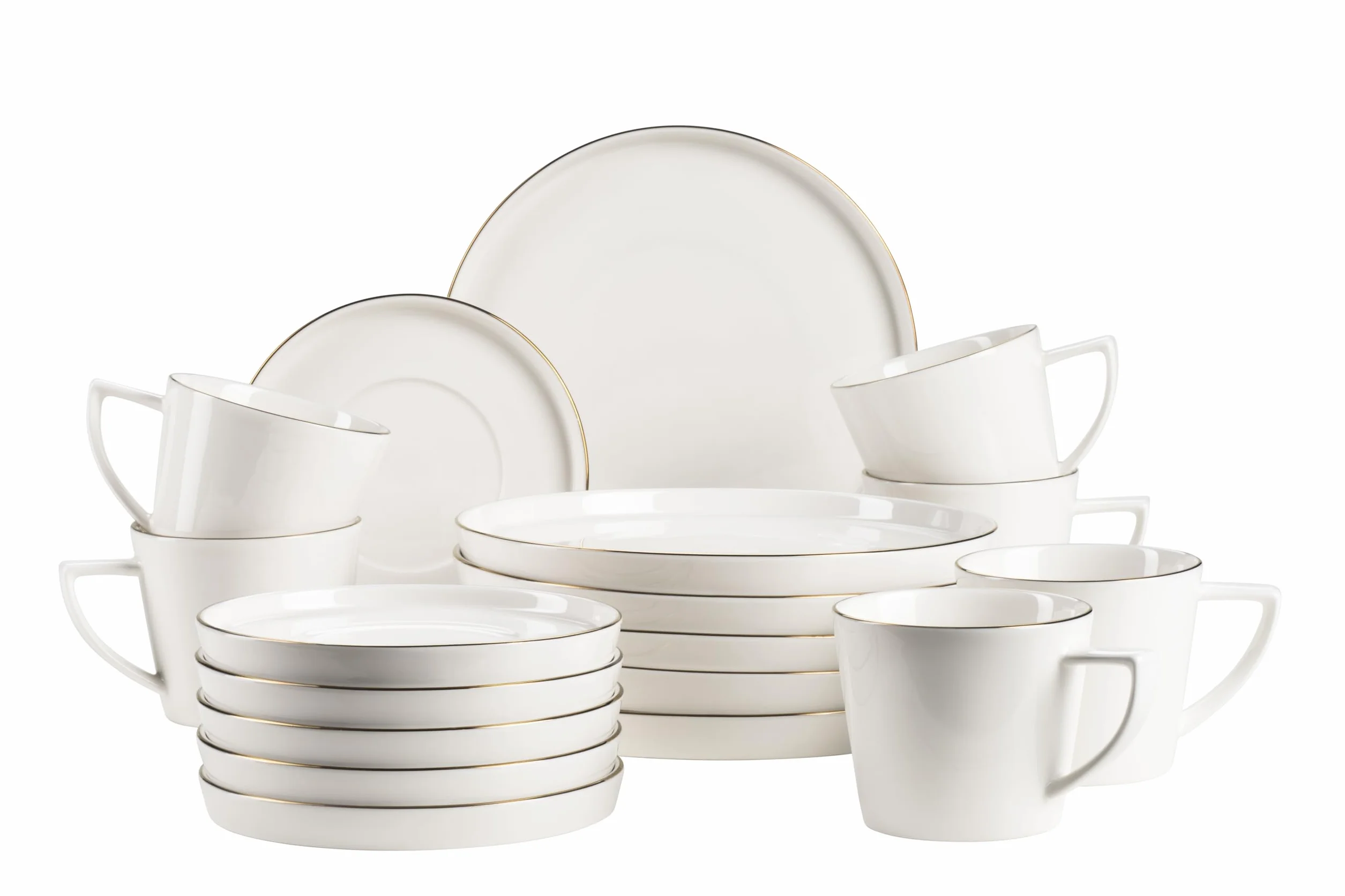 MÄSER Seria Sita zestaw talerzy dla 6 osób biała porcelana złota krawędź