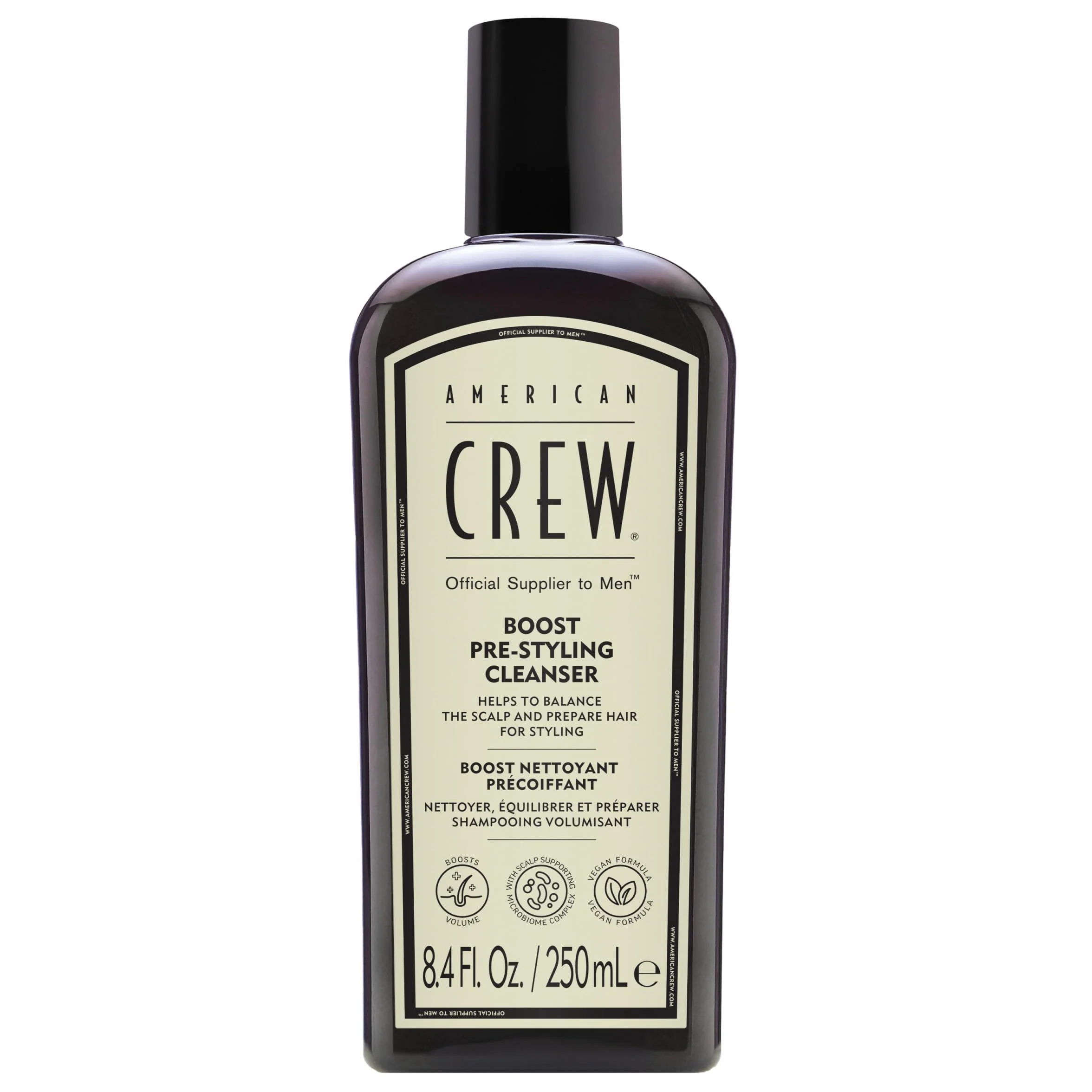 American Crew Boost Pre-Styling Shampoo - Zwiększający objętość produktu do stylizacji dla mężczyzn - Wegański szampon dla mężczyzn z cienkimi lub płaskimi włosami - 250ML