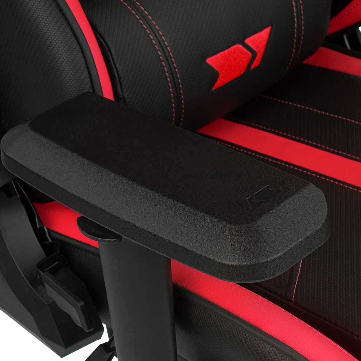 DRIFT Gaming Chair DR350 -DR350BR - Profesjonalny fotel do gier, imitacja skóry, podłokietniki 4D, ciche kółka, tłok klasy 4, pochylenie, poduszka lędźwiowa/szyjna, kolor czarny/czerwony