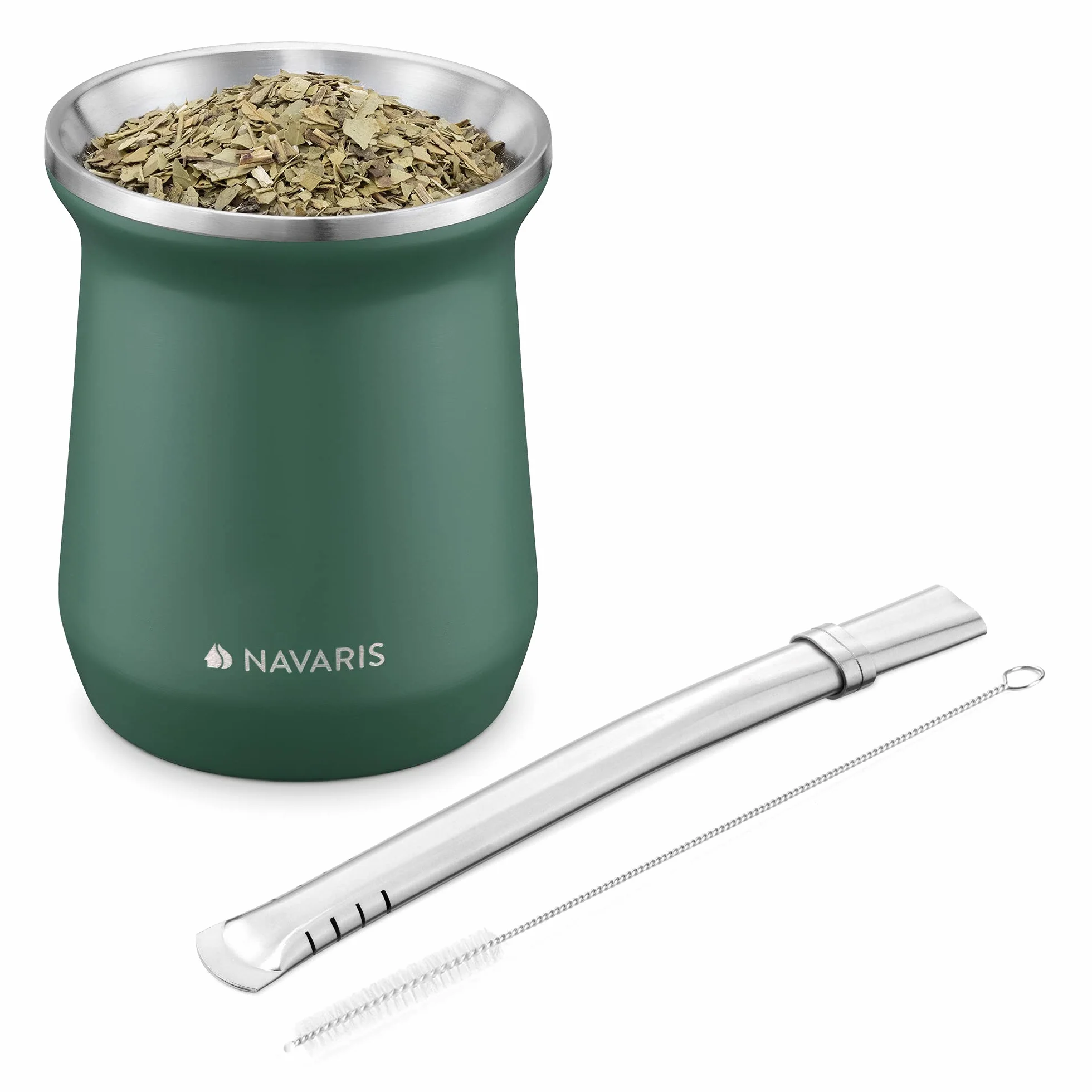 Navaris Yerba Mate zestaw kubków ze stali nierdzewnej 300 ml z słomką i szczotką