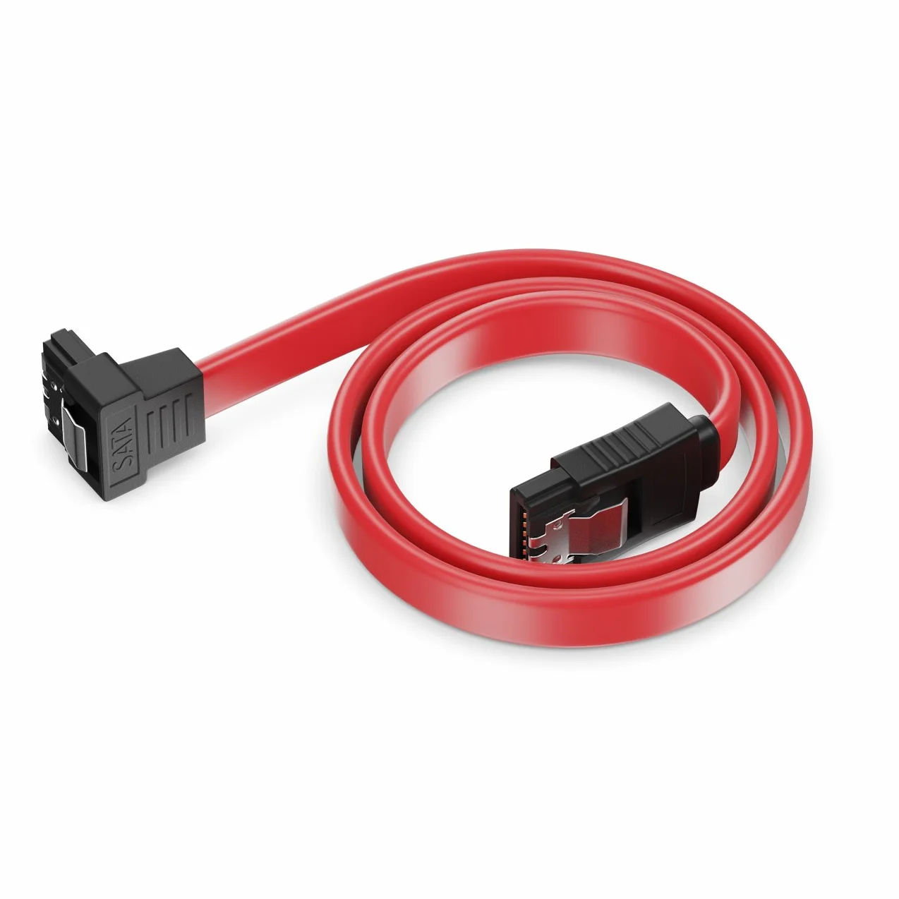 deleyCON 30cm SATA III Kabel - Przewód Danych S‑ATA 3 - do HDD SSD - z Metalowym Klipsem - Przepustowość 6 Gbit/s - 1x Wtyk Prosty 1x Wtyk Kątowy L‑Type - Czerwony