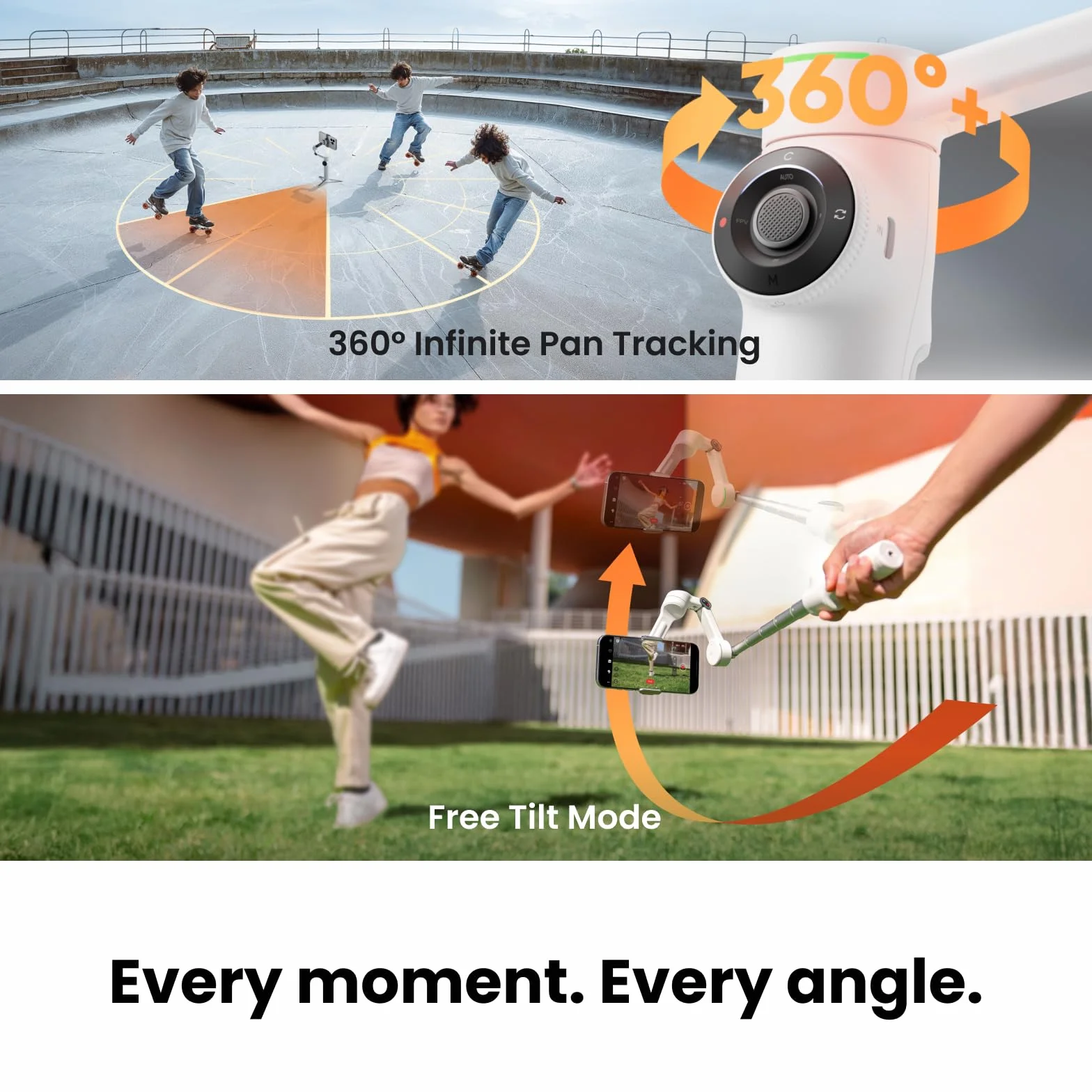 Insta360 Flow 2 Pro Standardowy pakiet szary – składany gimbal na telefon AI, śledzenie ponad 200 aplikacji z zestawem Apple DockKit, śledzenie wielu osób, śledzenie patelni 360º, wbudowany statyw/kij