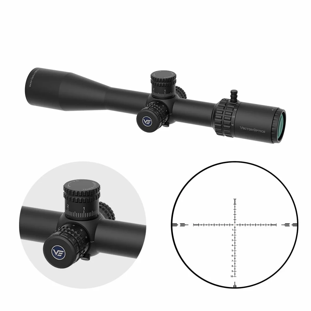 Vector Optics ORION PRO MAX 4-16x44 pierwsza płaszczyzna ogniskowa 30 mm VOR-4 MIL podświetlane szkło wytrawione siatka boczna ostrość zero stop luneta z uchwytami tkackimi/picatinny, osłona