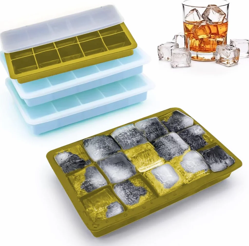 Silicone Ice Cube Tray with Lid 3 Pack