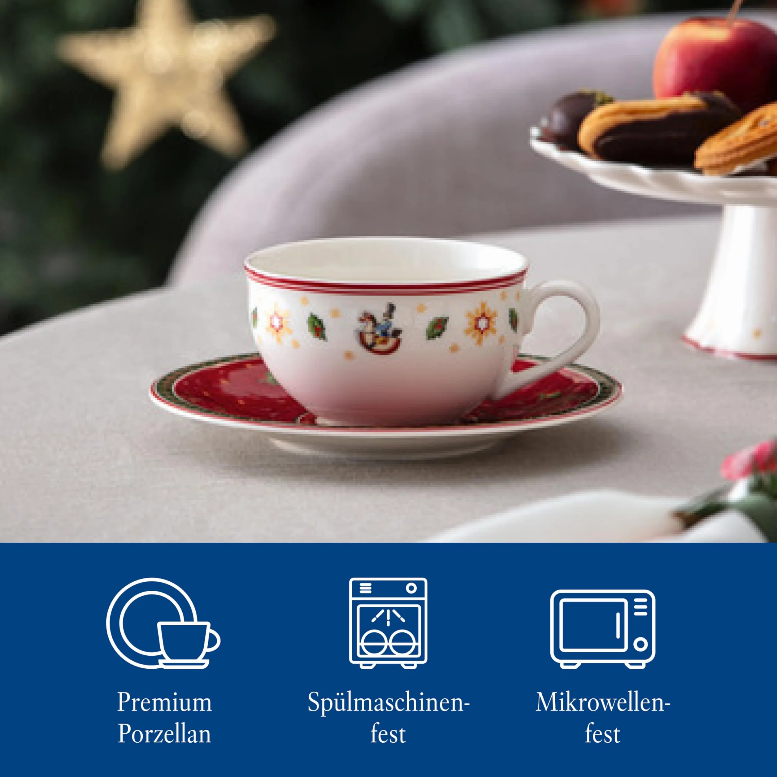 Villeroy & Boch – Toy's Delight Specials spodek do filiżanki do kawy, mały porcelanowy talerzyk z motywem bożonarodzeniowym, można myć w zmywarce, można używać w kuchence mikrofalowej
